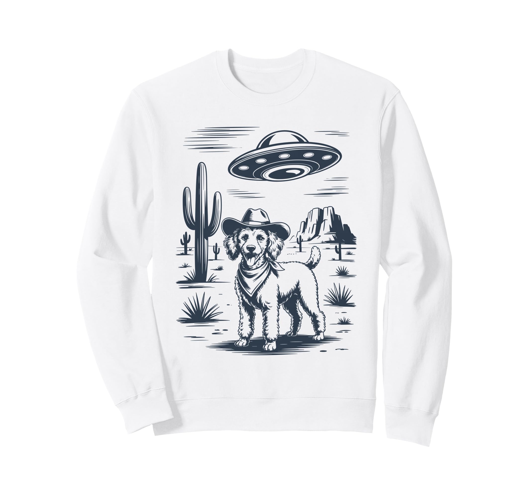 Cowboy Poodle Ufo Funny Western Dog Sweatshirt - Custom Art Print Unisex - T-Shirt, Sweatshirt, Hoodie