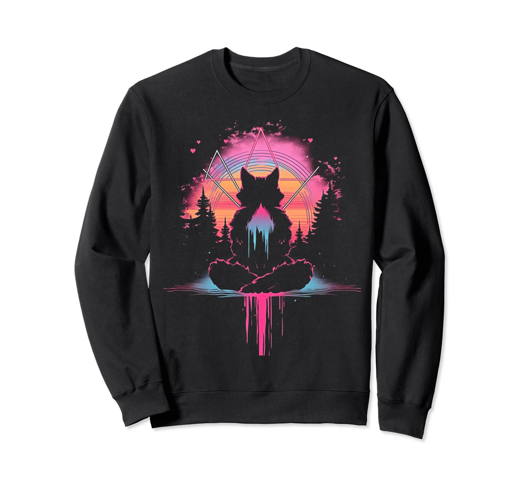 Synthwave Cat Samurai Mediation Sweatshirt - Novelty Apparel Unisex - T-Shirt, Sweatshirt, Hoodie