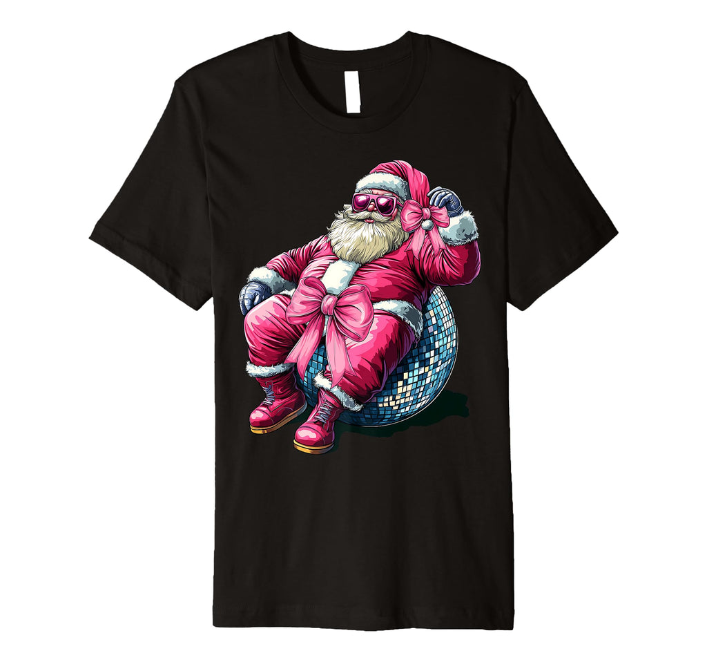 Coquette Bow Santa Santa Claus Disco Ball T-Shirt - Minimalist Print Unisex - T-Shirt, Sweatshirt, Hoodie