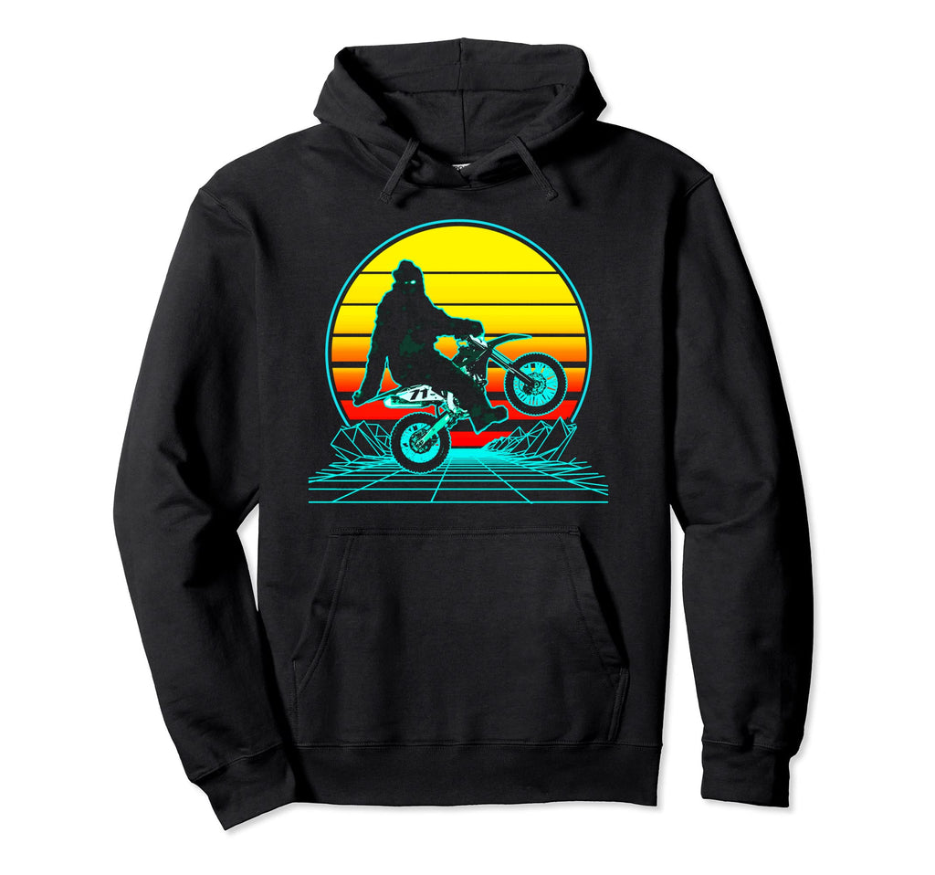 Sasquatch Motorcycle Vaporwave Hoodie - Fun Novelty Design for Adults - T-Shirt, Sweatshirt, Hoodie