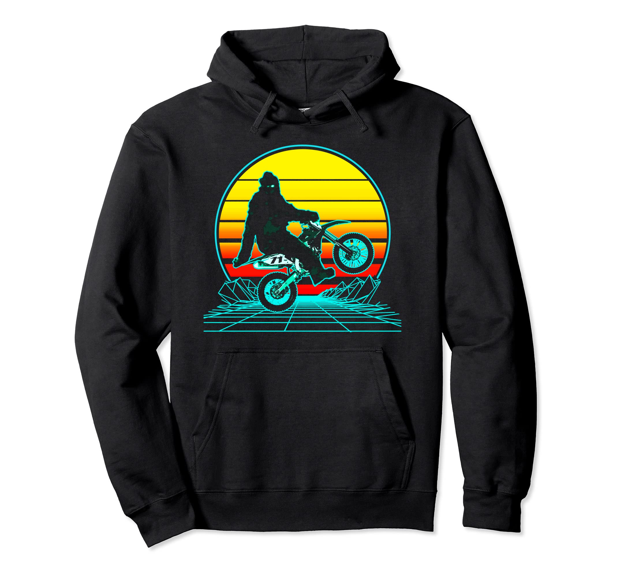 Sasquatch Motorcycle Vaporwave Hoodie - Fun Novelty Design for Adults - T-Shirt, Sweatshirt, Hoodie