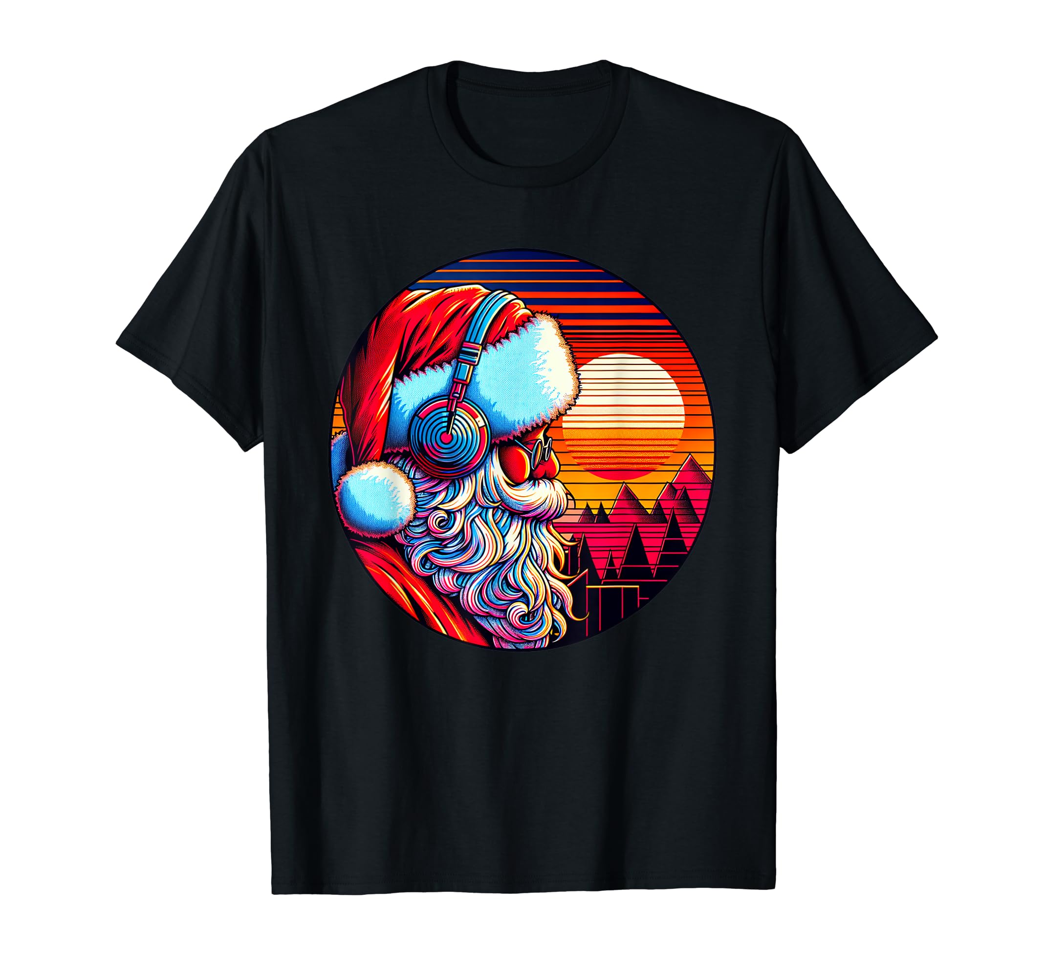 80S Santa Claus Listens To Music T-Shirt - Fun Novelty Design Men Women - T-Shirt, Sweatshirt, Hoodie