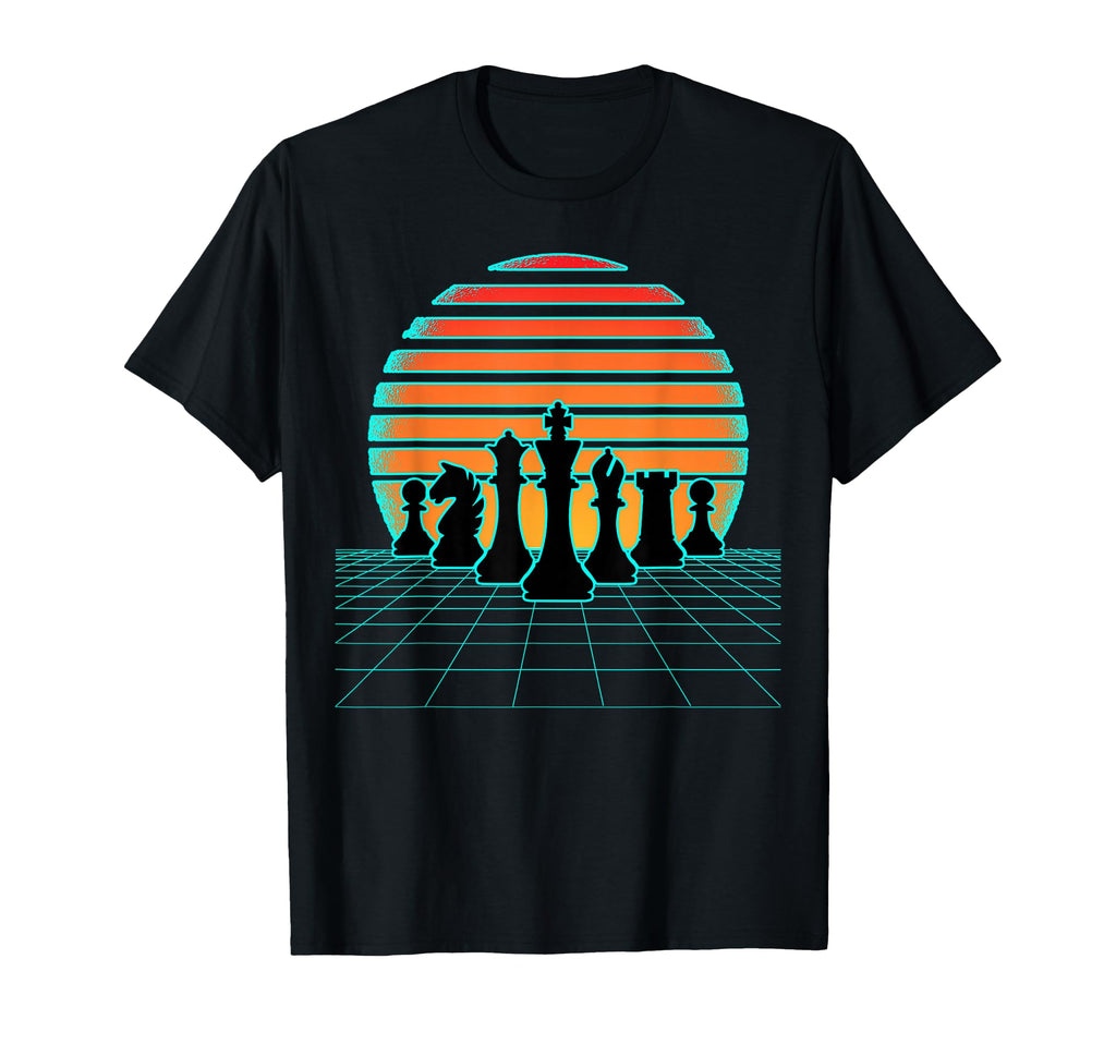 Retrowave Chess Pieces Aesthetic 80S T-Shirt - Unique Graphic Men Women - T-Shirt, Sweatshirt, Hoodie