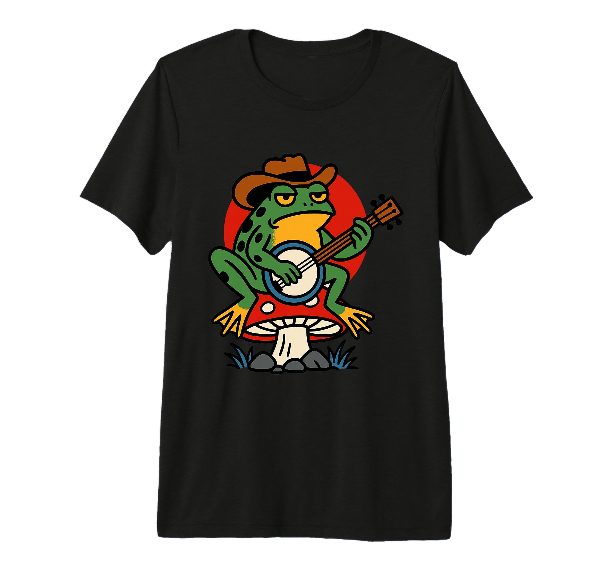 Frog Banjo Tattoo Flash American T-Shirt - Aesthetic Graphic for Adults - T-Shirt, Sweatshirt, Hoodie