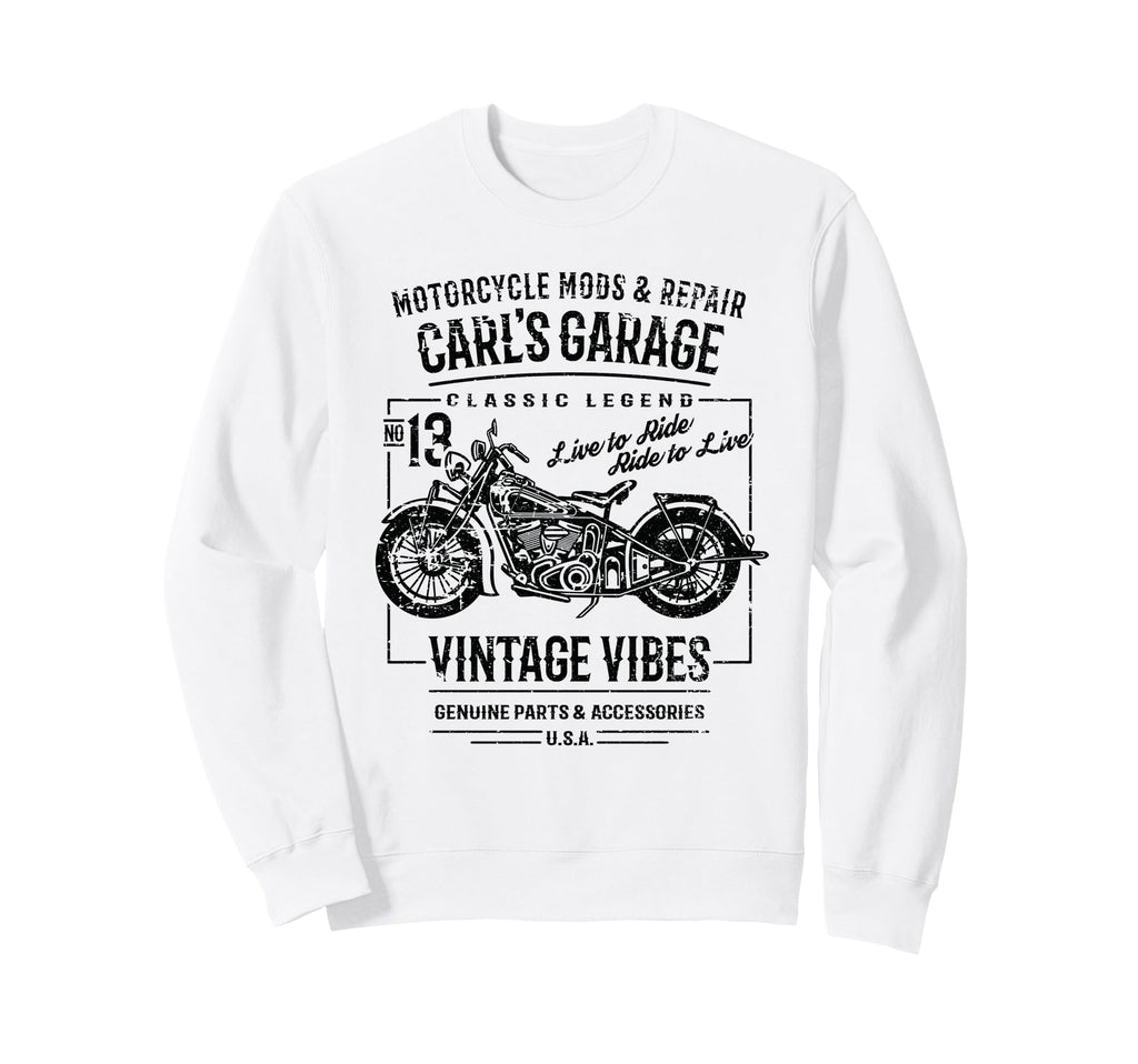 Carls Garage Motorcycle Name Sweatshirt - Fun Novelty Design for Adults - T-Shirt, Sweatshirt, Hoodie