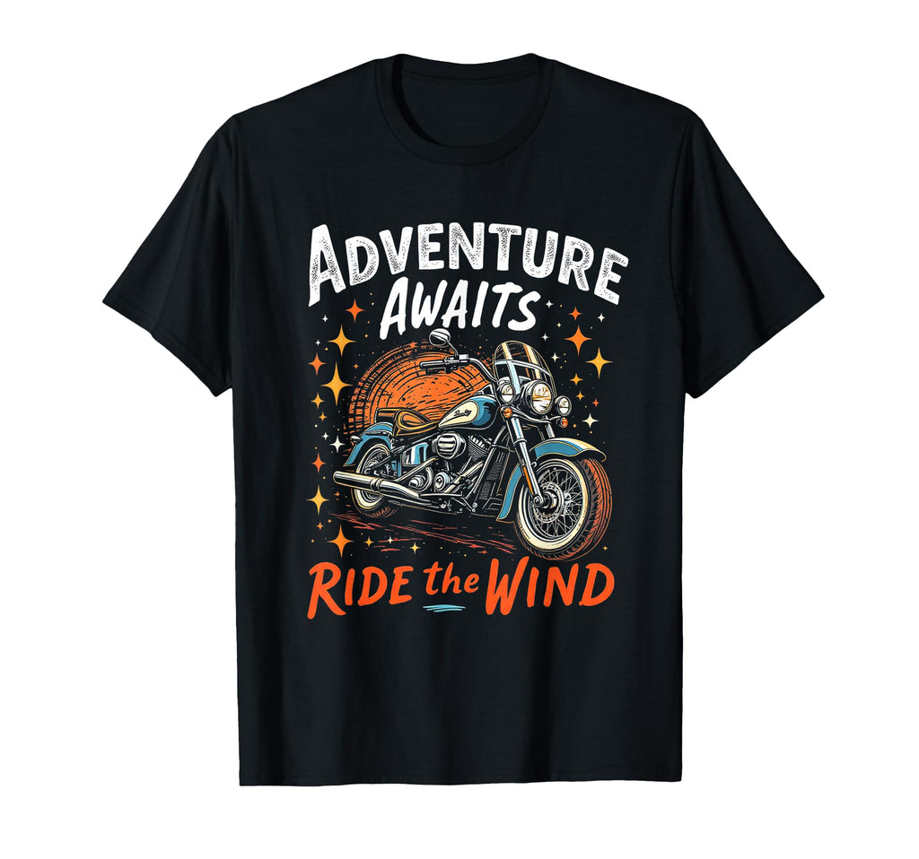 Adventure Awaits Ride Wind Motorcycle T-Shirt - Novelty Apparel for Adults - T-Shirt, Sweatshirt, Hoodie