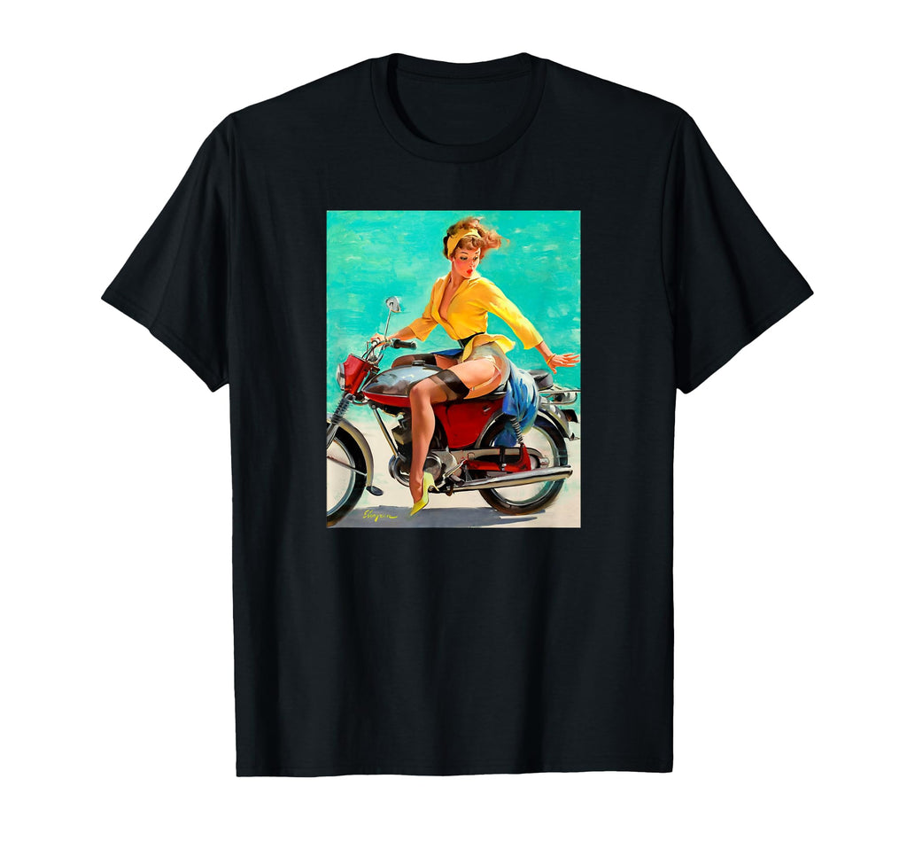 Motorcycle Pinup Pin Up Biker Sexy T-Shirt - Aesthetic Graphic for Adults - T-Shirt, Sweatshirt, Hoodie