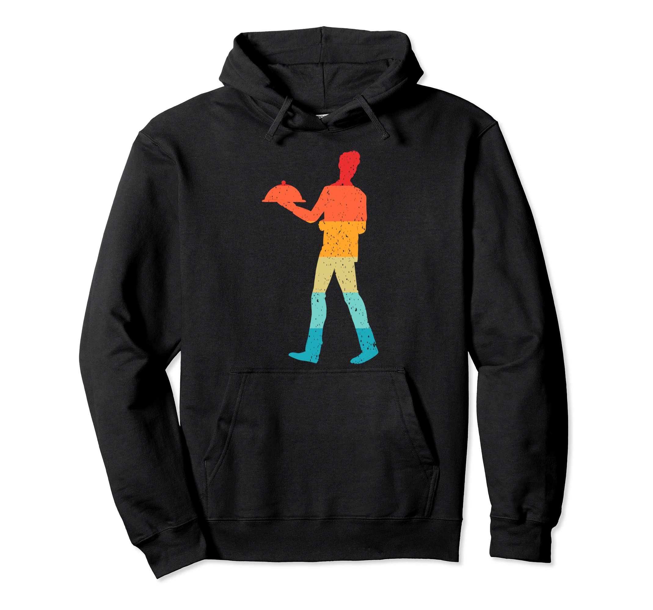 Waiter Silhouette 70S 80S Distressed Hoodie - Aesthetic Graphic for Adults - T-Shirt, Sweatshirt, Hoodie