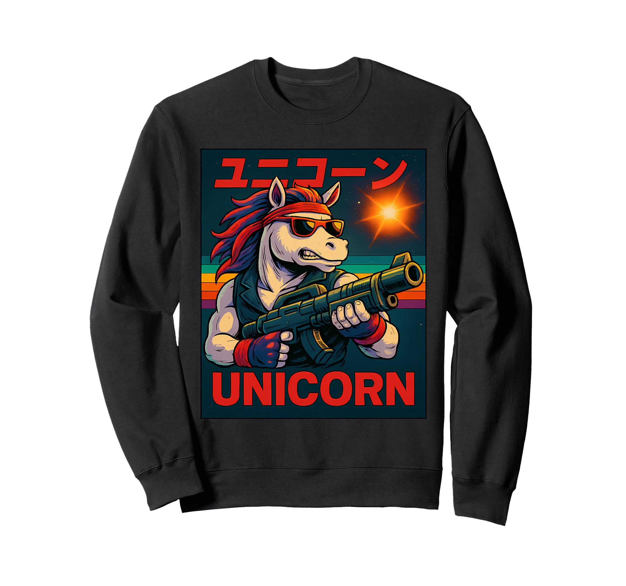 Radical 80S Action Unicorn Sweatshirt - Streetwear Style Men Women - T-Shirt, Sweatshirt, Hoodie