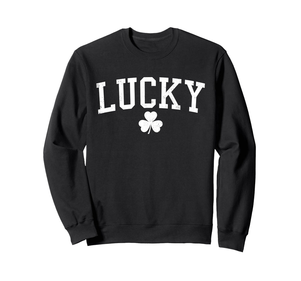Lucky Shamrock Distressed St Sweatshirt - Minimalist Print Men Women - T-Shirt, Sweatshirt, Hoodie