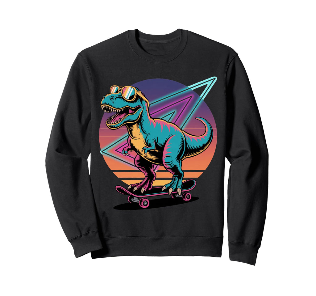 Synthwave Skateboard T Rex Sweatshirt - Unique Graphic Unisex - T-Shirt, Sweatshirt, Hoodie