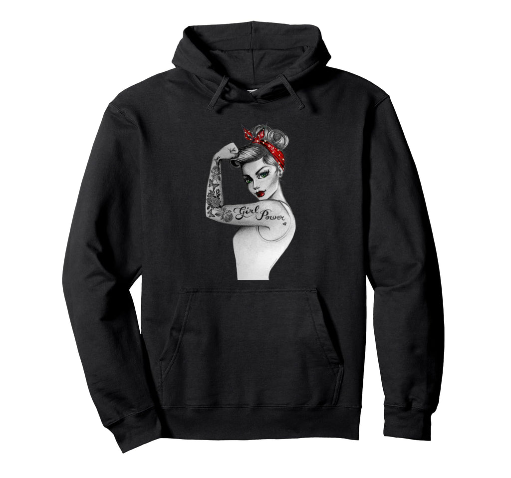 Power Pin Up Old School Tattoo Hoodie - Minimalist Print Men Women - T-Shirt, Sweatshirt, Hoodie