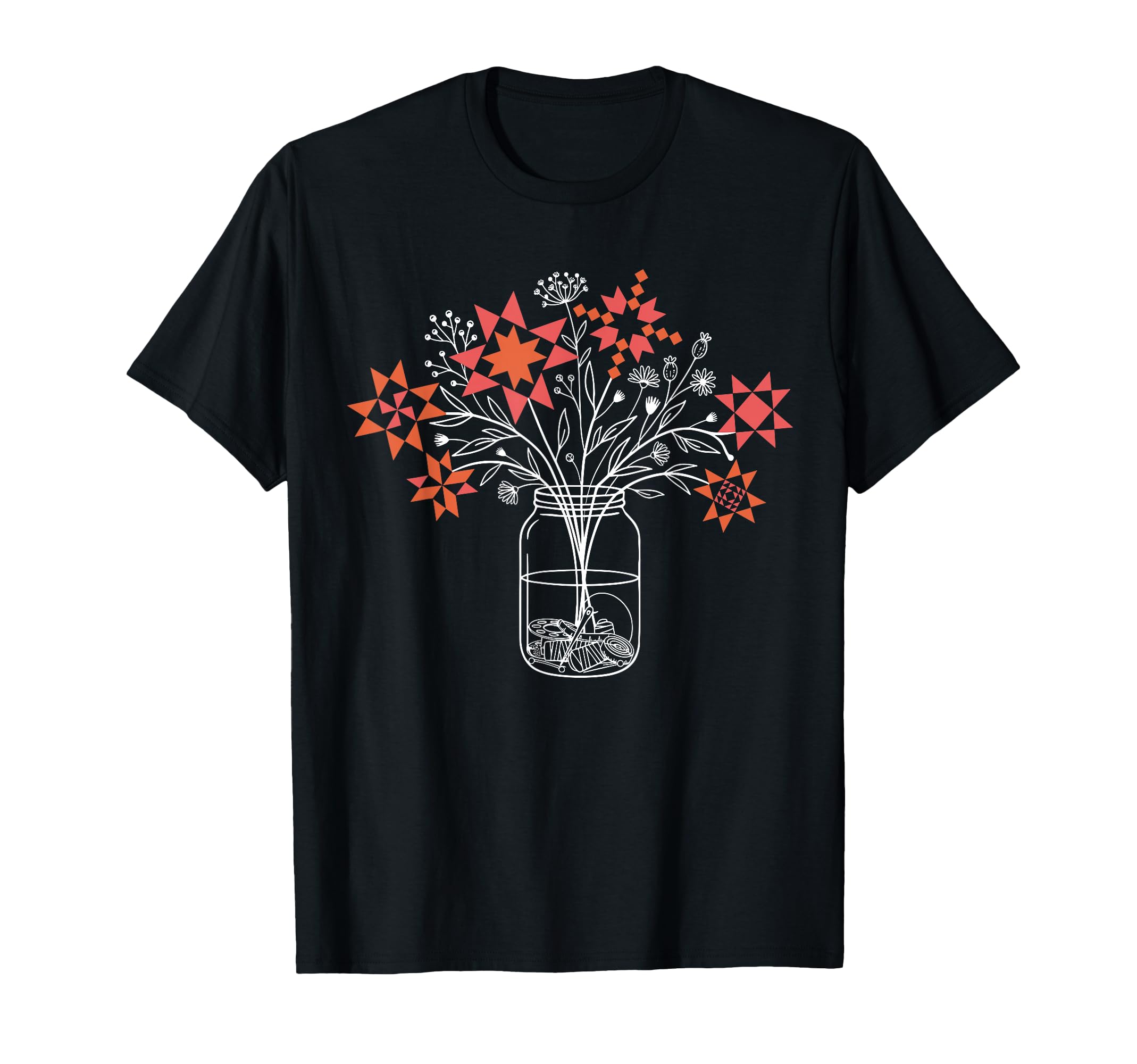 Funny Patchwork Posy Jar Quilt Block T-Shirt - Graphic Print Men Women - T-Shirt, Sweatshirt, Hoodie