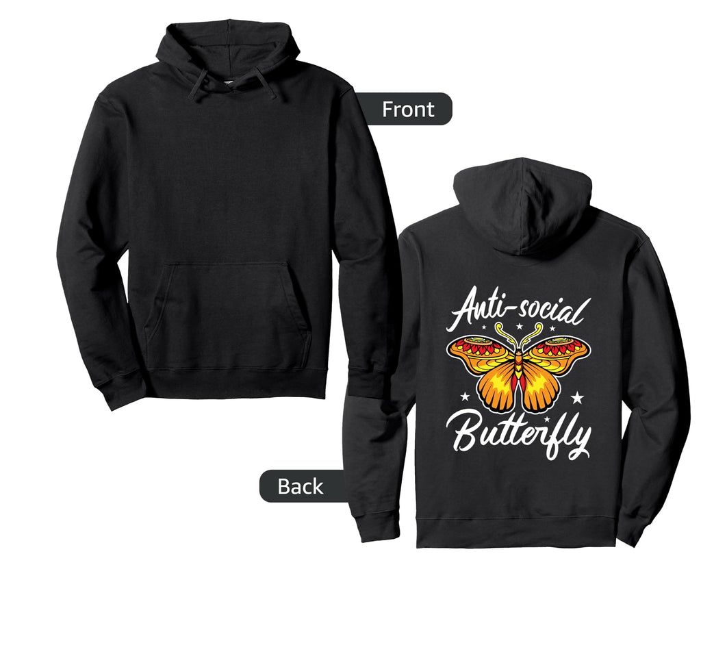 Antisocial Butterfly Introvert Introverts Hoodie - Custom Art Print Unisex - T-Shirt, Sweatshirt, Hoodie