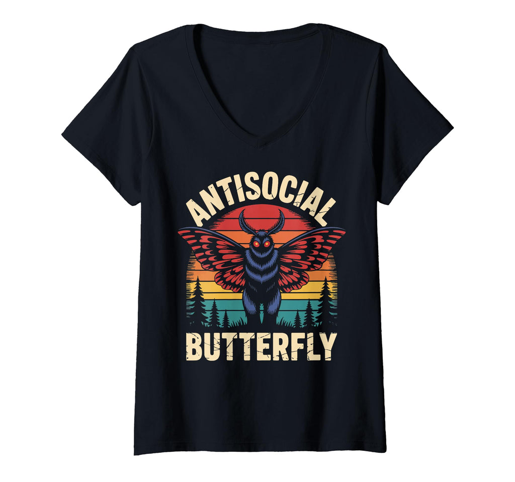 Womens Antisocial Butterfly V Neck T-Shirt - Trendy Graphic for Adults - T-Shirt, Sweatshirt, Hoodie