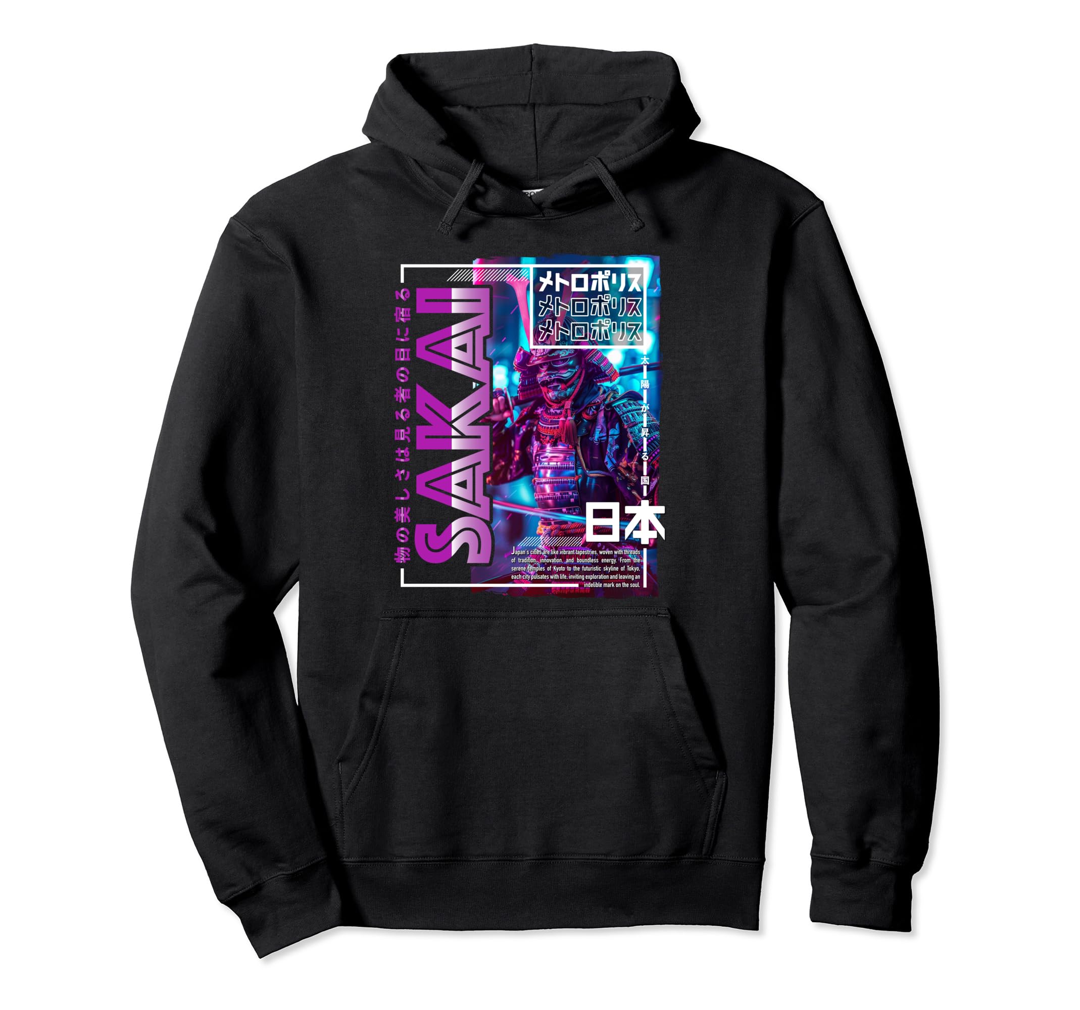 Sakai City 80S Synthwave Samurai Hoodie - Streetwear Style for Adults - T-Shirt, Sweatshirt, Hoodie