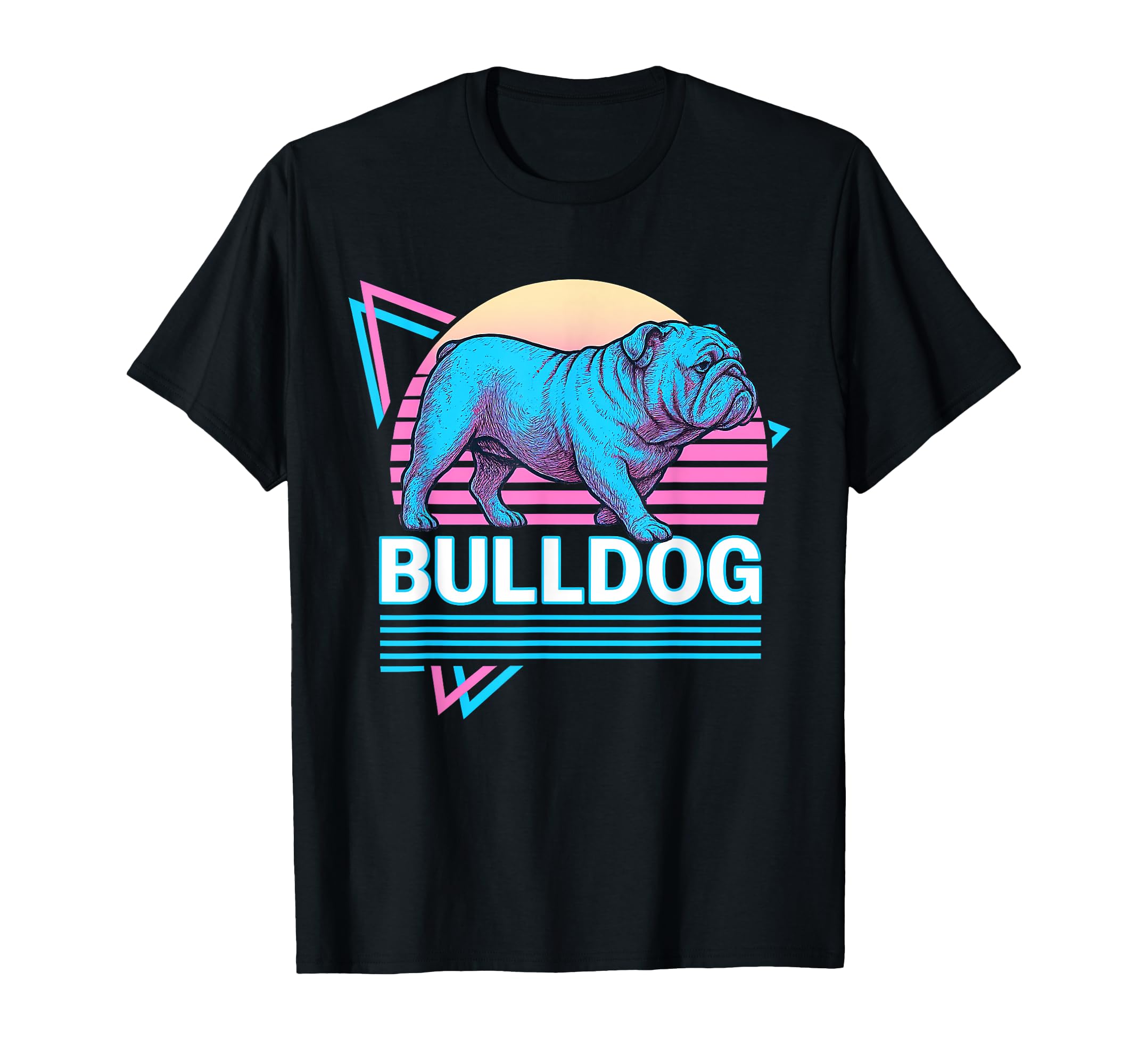 English Bulldog Synthwave T-Shirt - Casual Everyday Wear Men Women - T-Shirt, Sweatshirt, Hoodie