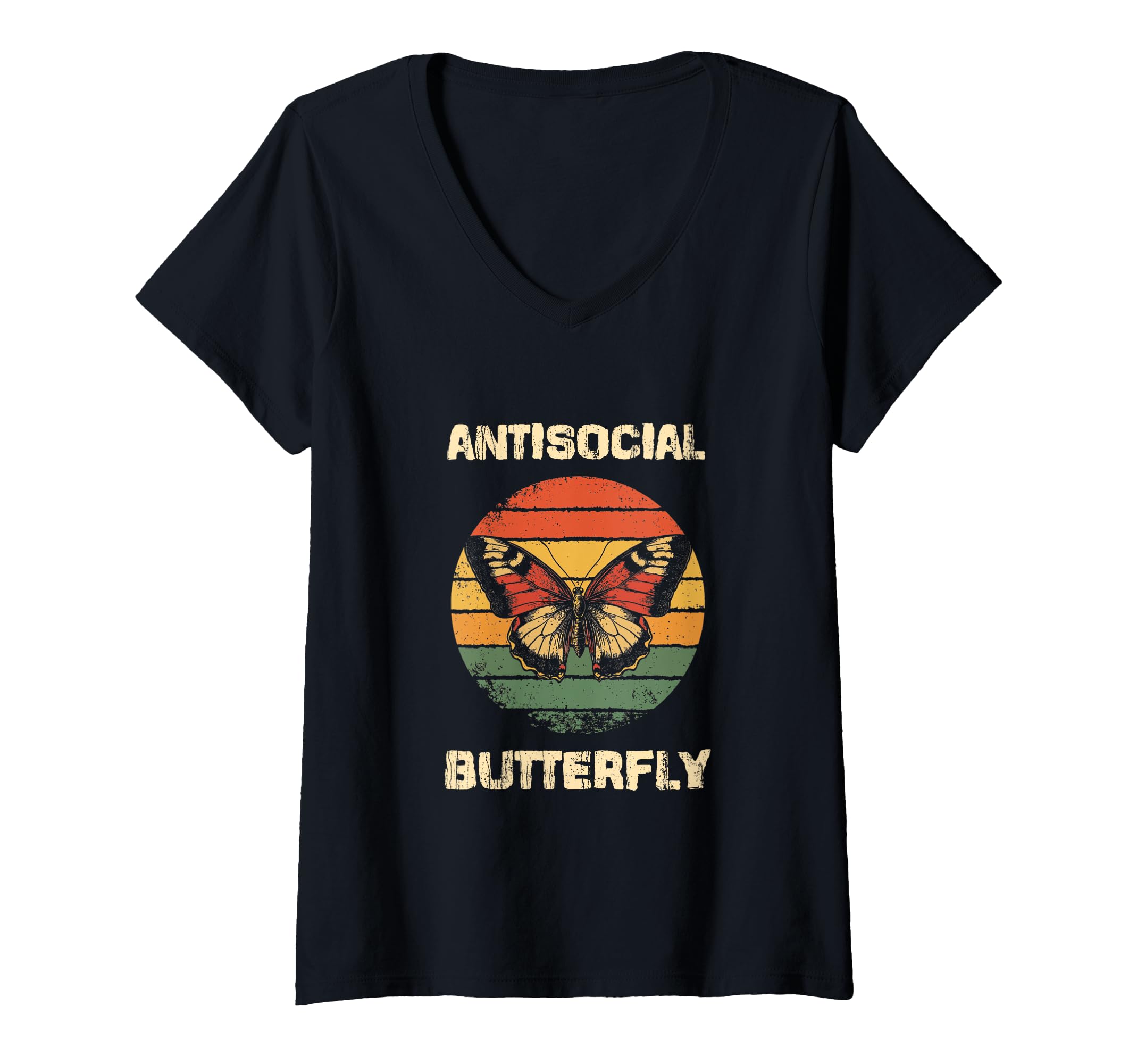 Womens Antisocial Butterfly V Neck T-Shirt - Streetwear Style Men Women - T-Shirt, Sweatshirt, Hoodie