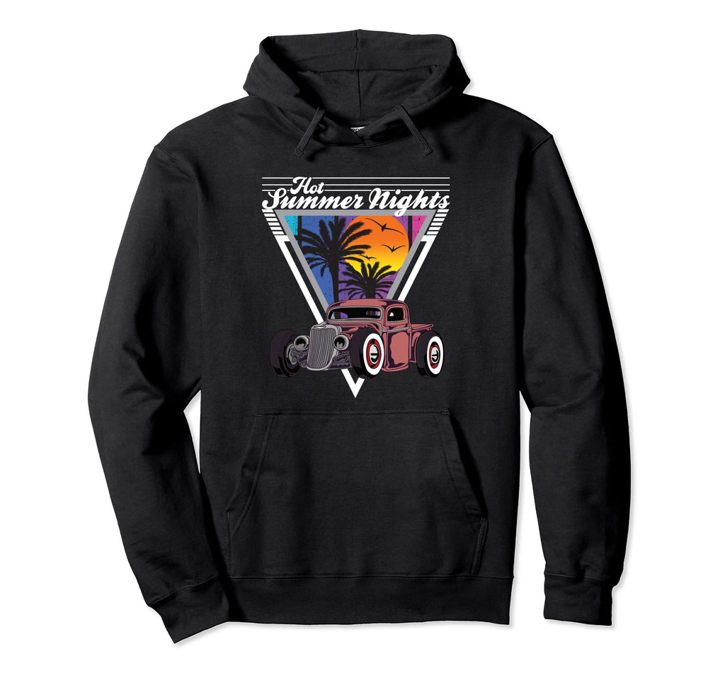 Hot Summer Nights 80S Tropical Hot Rod Hoodie - Unique Graphic for Adults - T-Shirt, Sweatshirt, Hoodie
