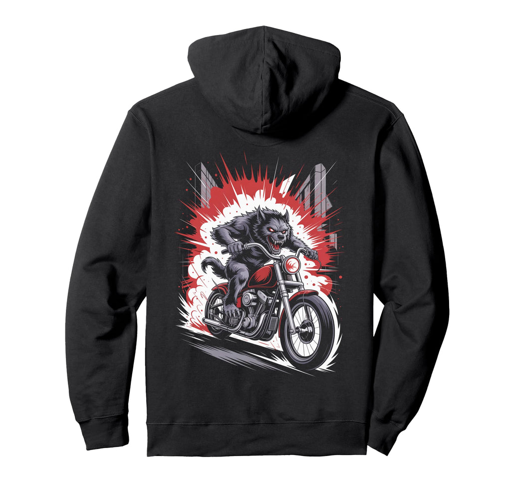 Werewolf Biker Riding Motorcycle Hoodie - Fun Novelty Design for Adults - T-Shirt, Sweatshirt, Hoodie