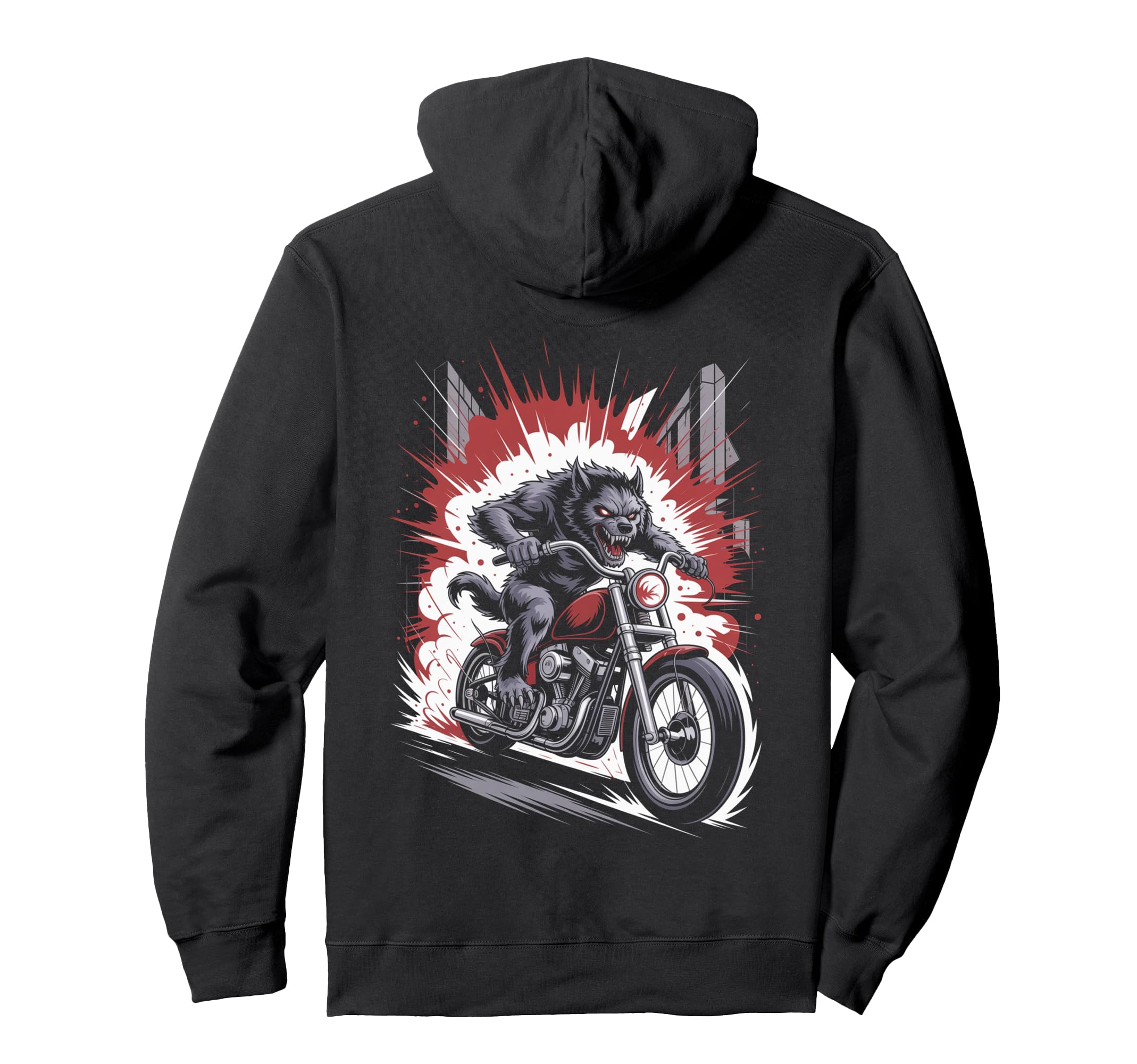 Werewolf Biker Riding Motorcycle Hoodie - Fun Novelty Design for Adults - T-Shirt, Sweatshirt, Hoodie