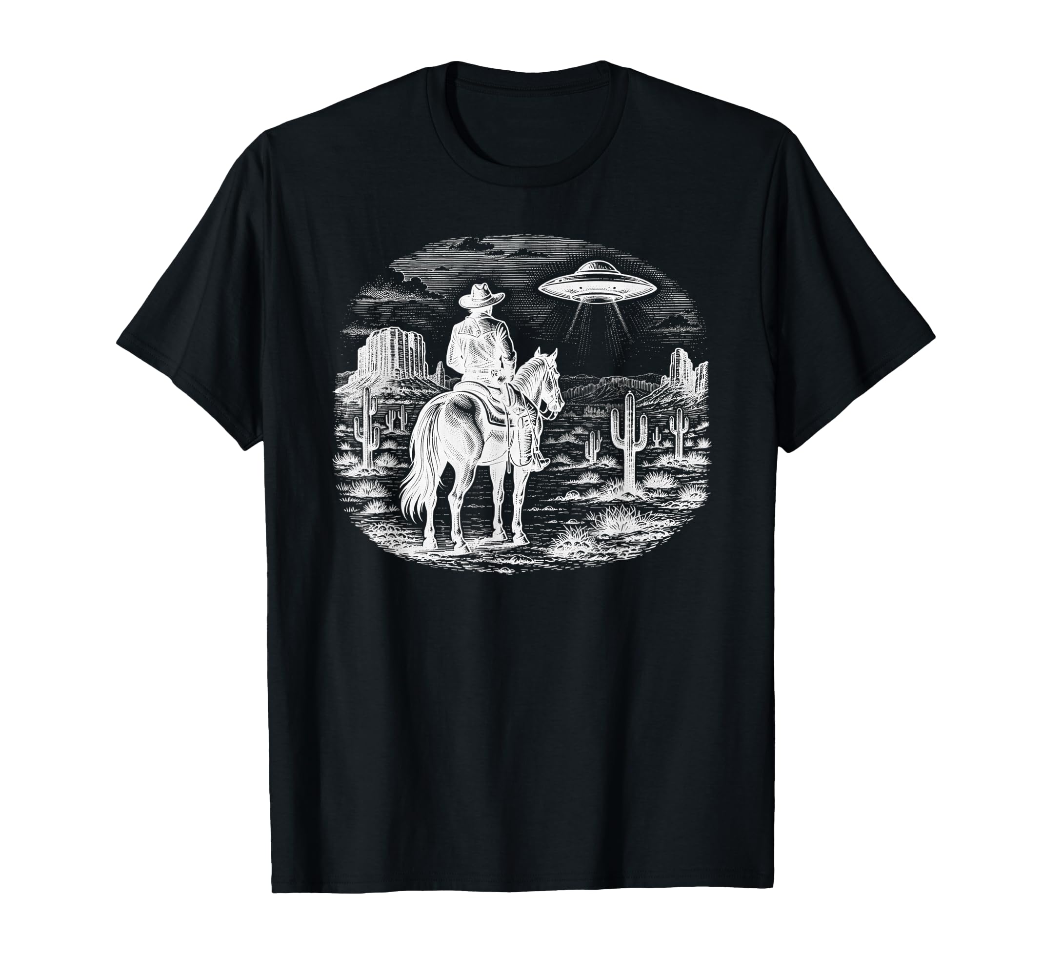 Horse Lover Ufo Western Cowboy Horse T-Shirt - Minimalist Print for Adults - T-Shirt, Sweatshirt, Hoodie