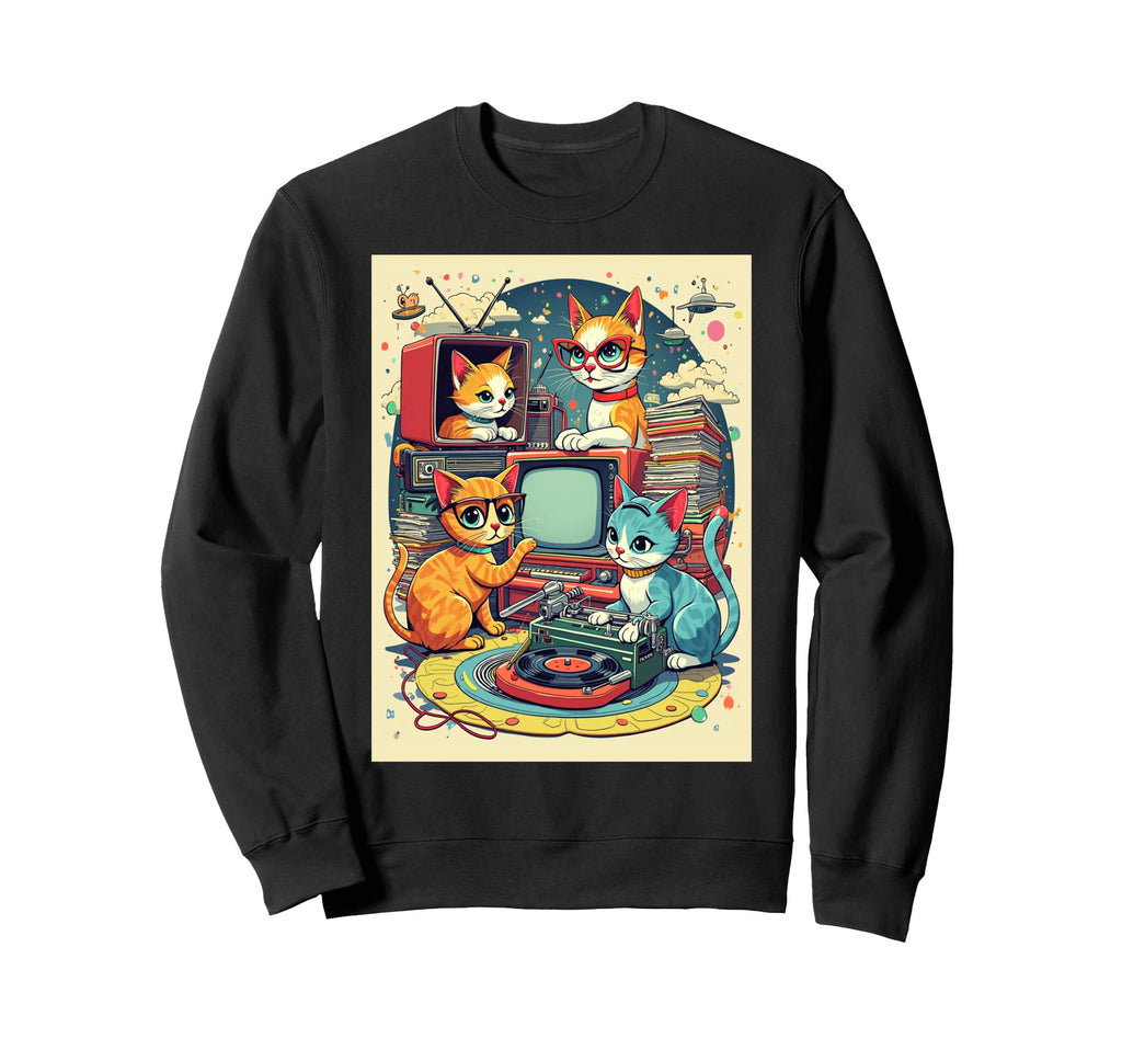 Mid Century Cats Records Tv Sweatshirt - Unique Graphic Men Women - T-Shirt, Sweatshirt, Hoodie