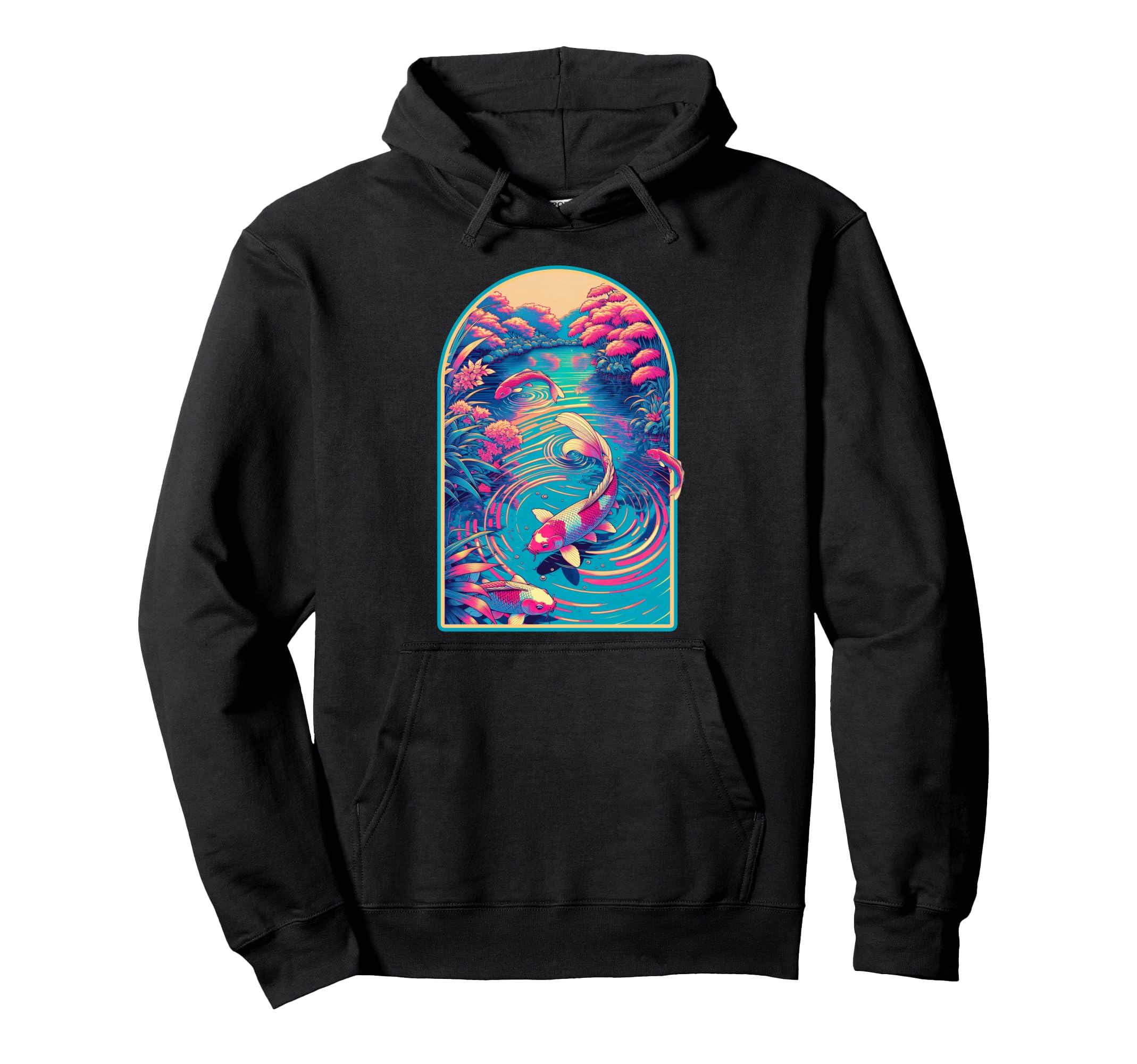 Japanese Koi Fish Synthwave Outrun Hoodie - Unique Graphic for Adults - T-Shirt, Sweatshirt, Hoodie