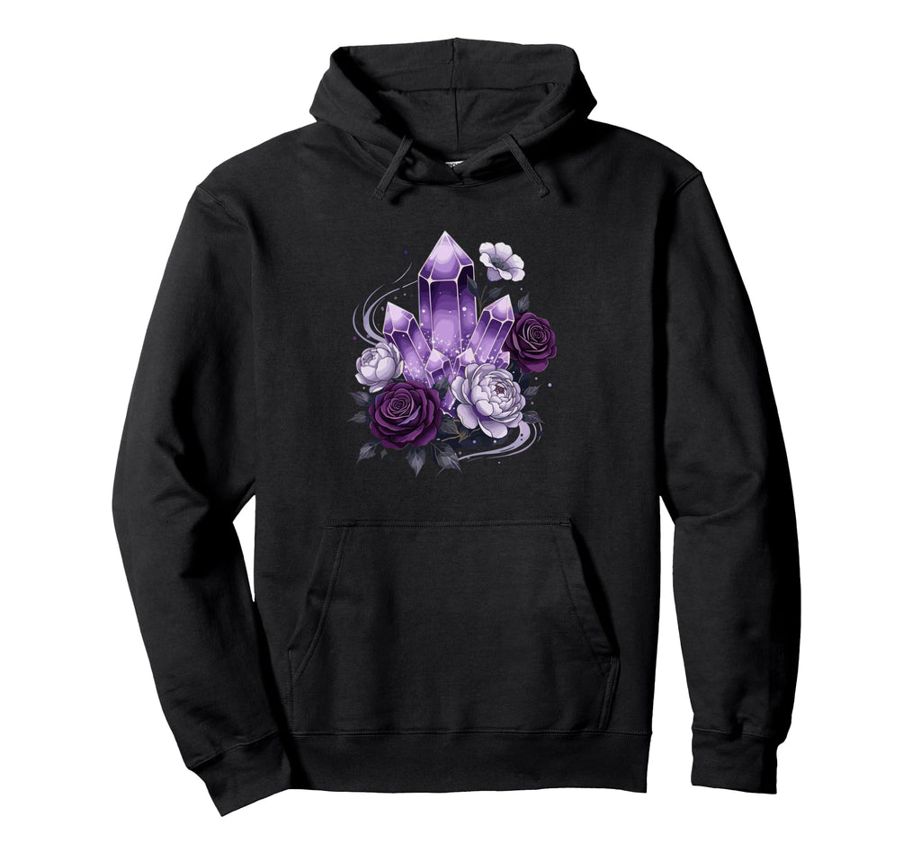 Amethyst Crystal Cluster Gothic Roses Hoodie - Graphic Print for Adults - T-Shirt, Sweatshirt, Hoodie