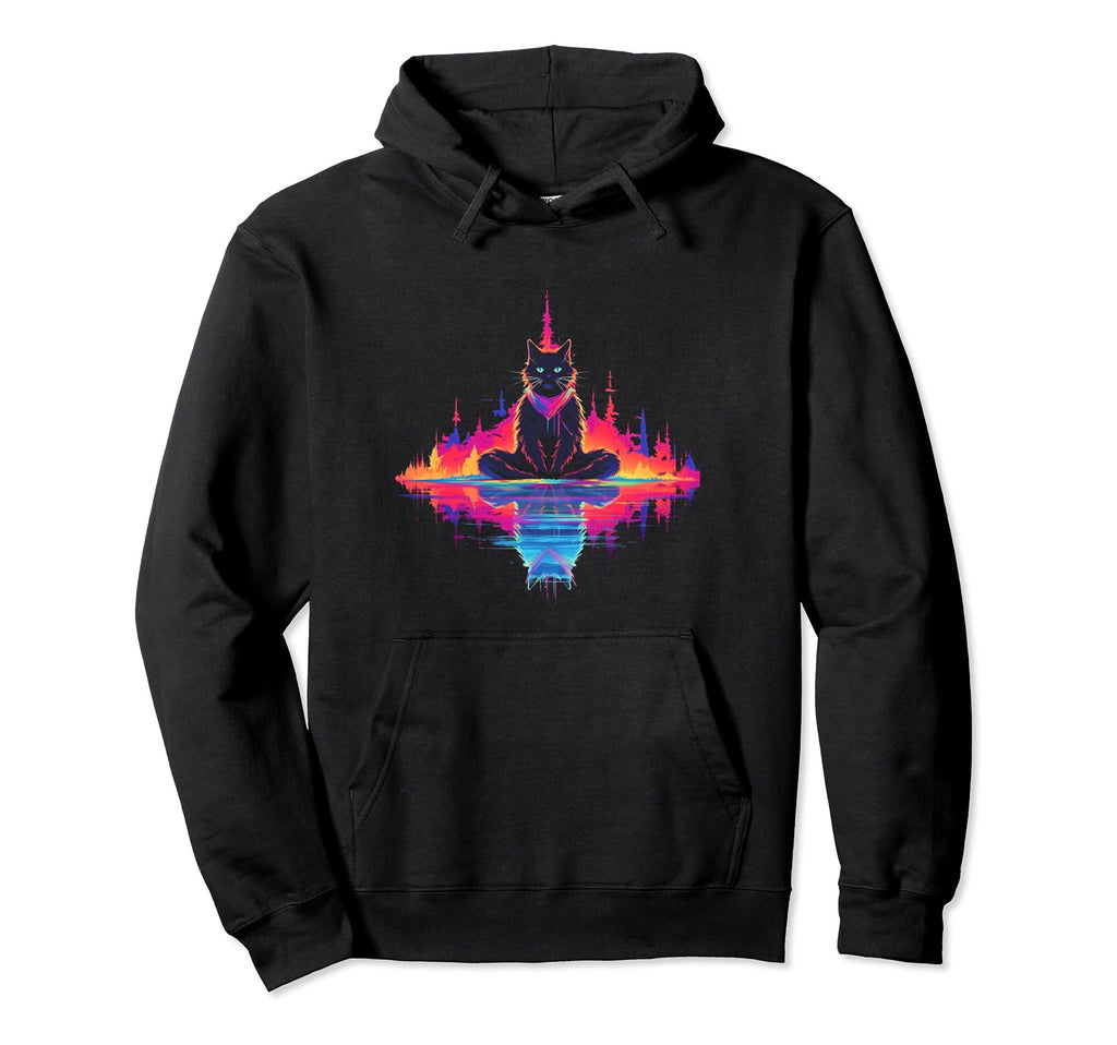 Synthwave Cat Samurai Mediation Vaporwave Hoodie - Custom Art Print Unisex - T-Shirt, Sweatshirt, Hoodie