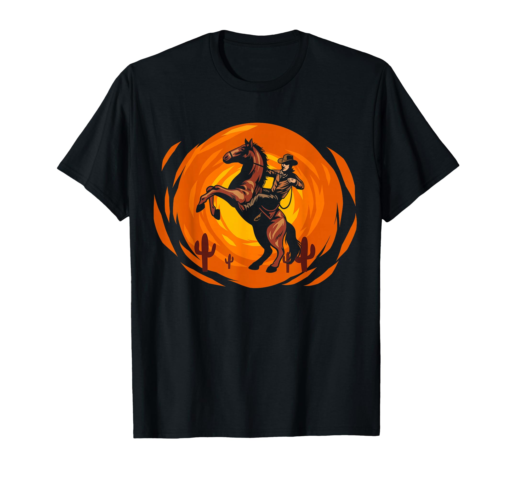 Rodeo Cowboy Horse Western Sunset T-Shirt - Fun Novelty Design Men Women - T-Shirt, Sweatshirt, Hoodie