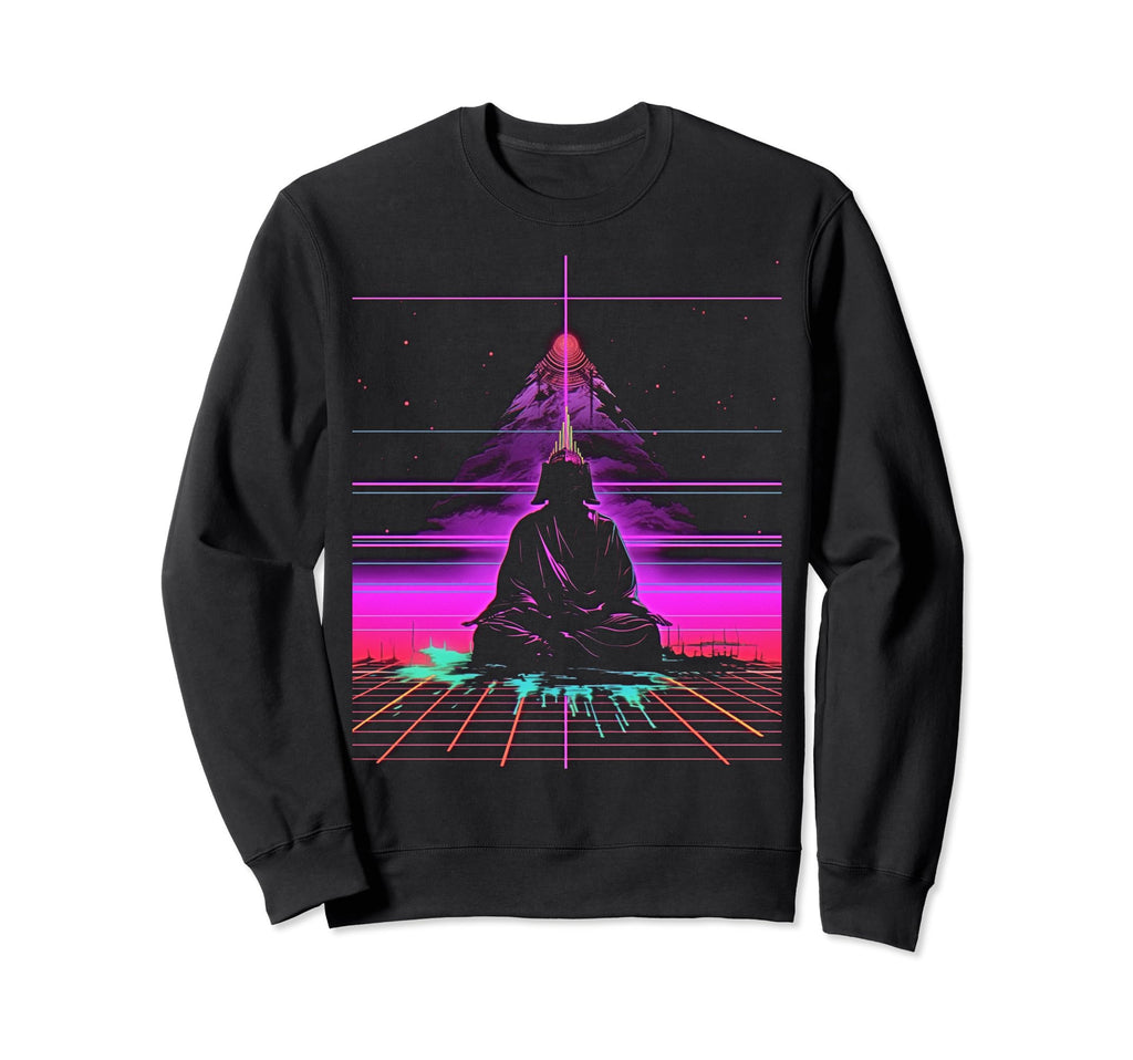 Synthwave Alien Buddha Cyberpunk 80S Sweatshirt - Graphic Print Men Women - T-Shirt, Sweatshirt, Hoodie