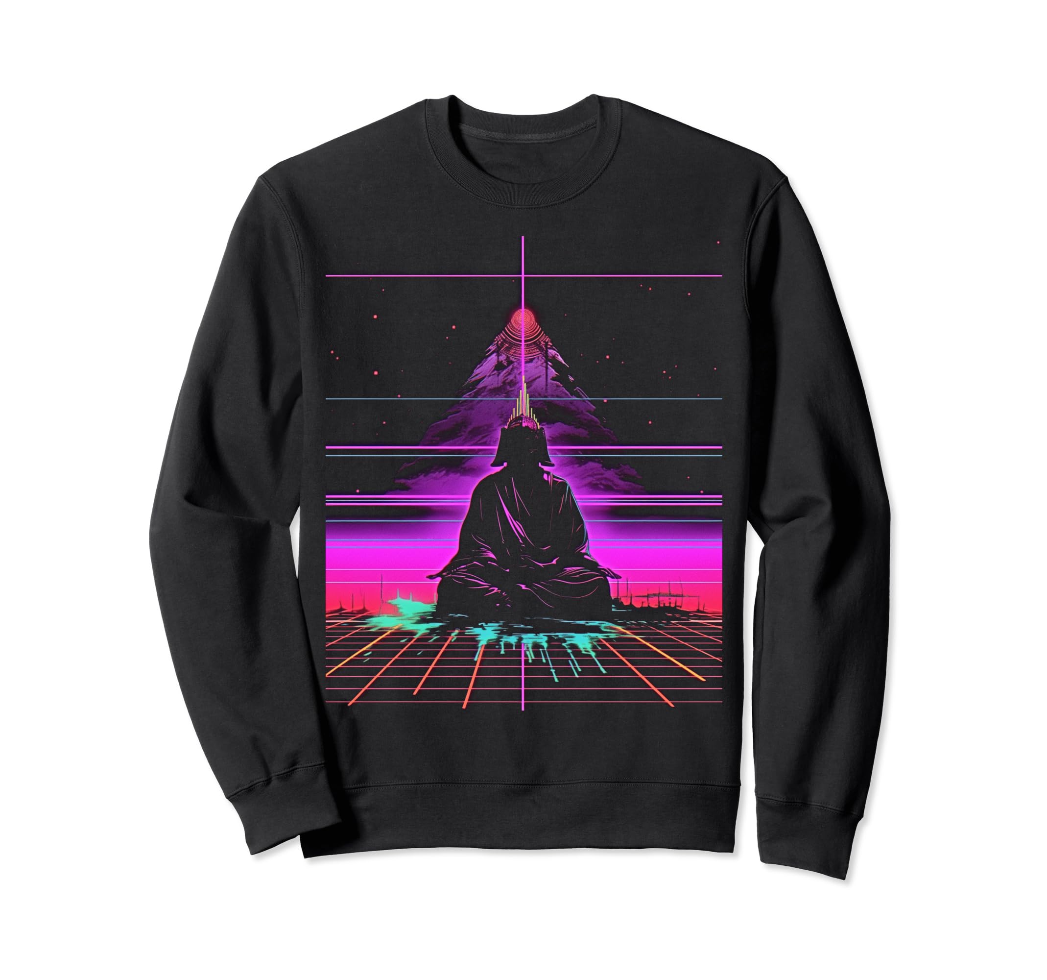 Synthwave Alien Buddha Cyberpunk 80S Sweatshirt - Graphic Print Men Women - T-Shirt, Sweatshirt, Hoodie