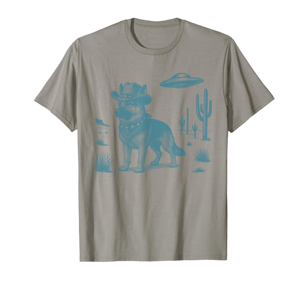 German Shepherd Cowboy Ufo Western T-Shirt - Streetwear Style Unisex - T-Shirt, Sweatshirt, Hoodie