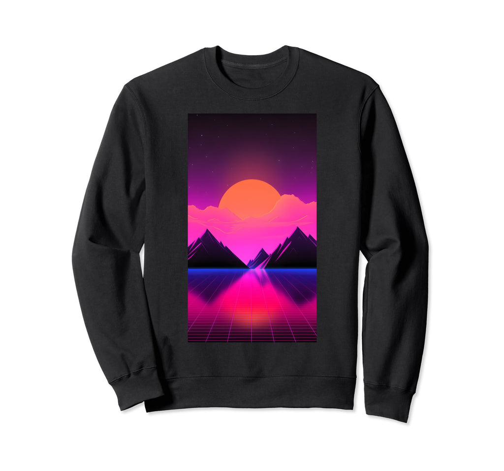 Synthwave Landscape Retrowave 80S Sweatshirt - Minimalist Print for Adults - T-Shirt, Sweatshirt, Hoodie
