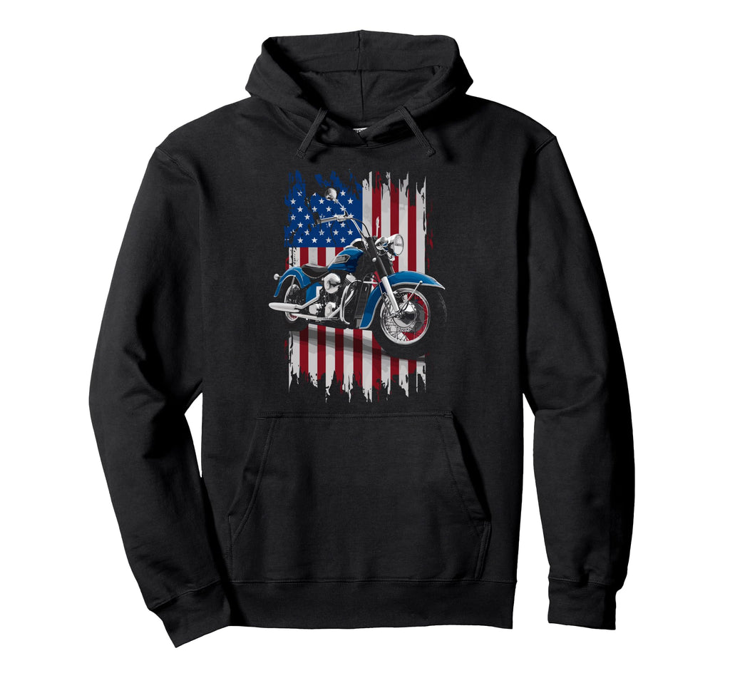 Patriotic Motorcycle Usa Flag Biker Hoodie - Aesthetic Graphic Unisex - T-Shirt, Sweatshirt, Hoodie