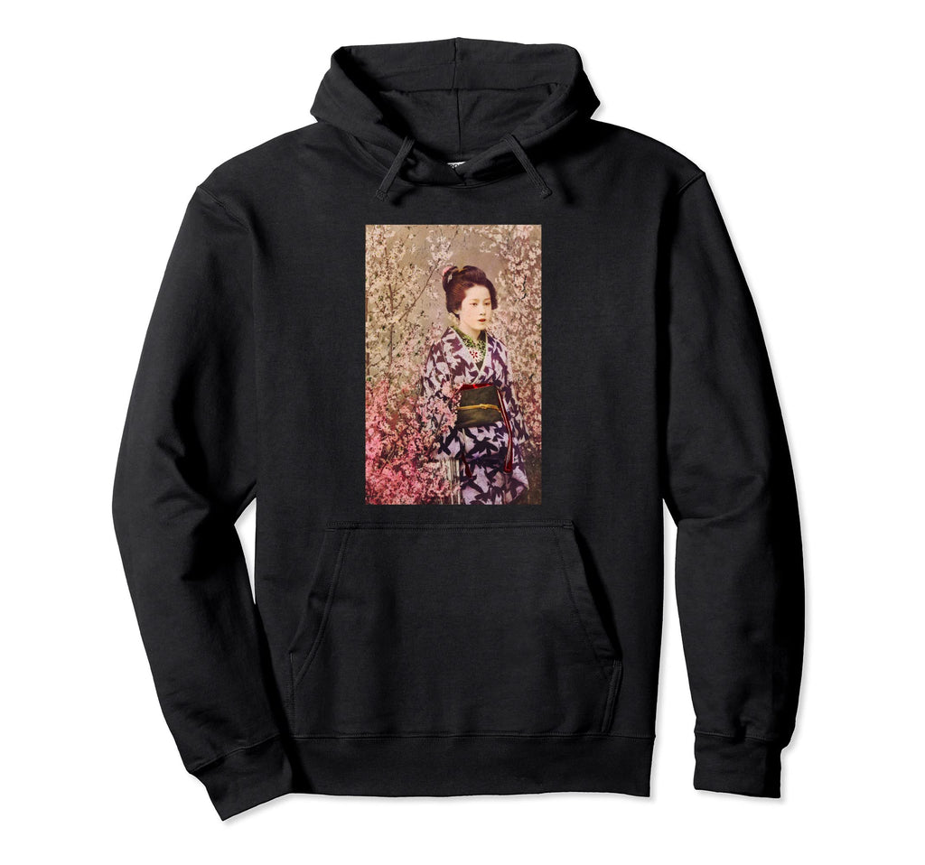 Geisha And Cherry Blossom Distressed Hoodie - Graphic Print Men Women - T-Shirt, Sweatshirt, Hoodie