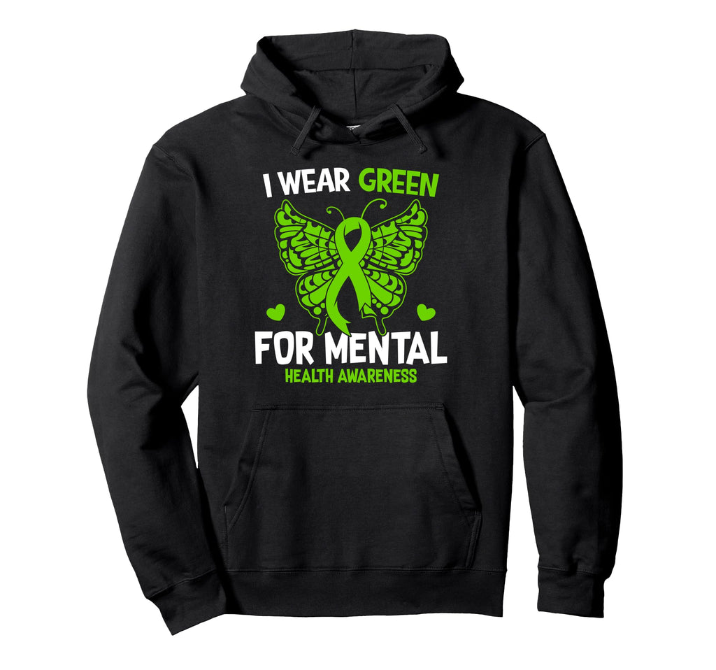 Butterfly I Wear Green Mental Health Hoodie - Minimalist Print for Adults - T-Shirt, Sweatshirt, Hoodie