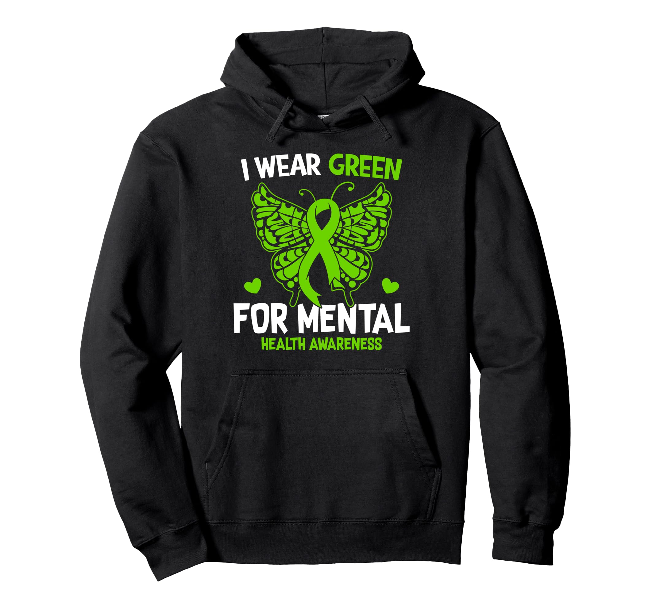 Butterfly I Wear Green Mental Health Hoodie - Minimalist Print for Adults - T-Shirt, Sweatshirt, Hoodie
