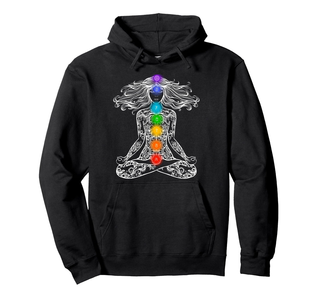 Yoga Lotus Pose Chakras Mandala Meditation Hoodie - Unique Graphic Unisex - T-Shirt, Sweatshirt, Hoodie