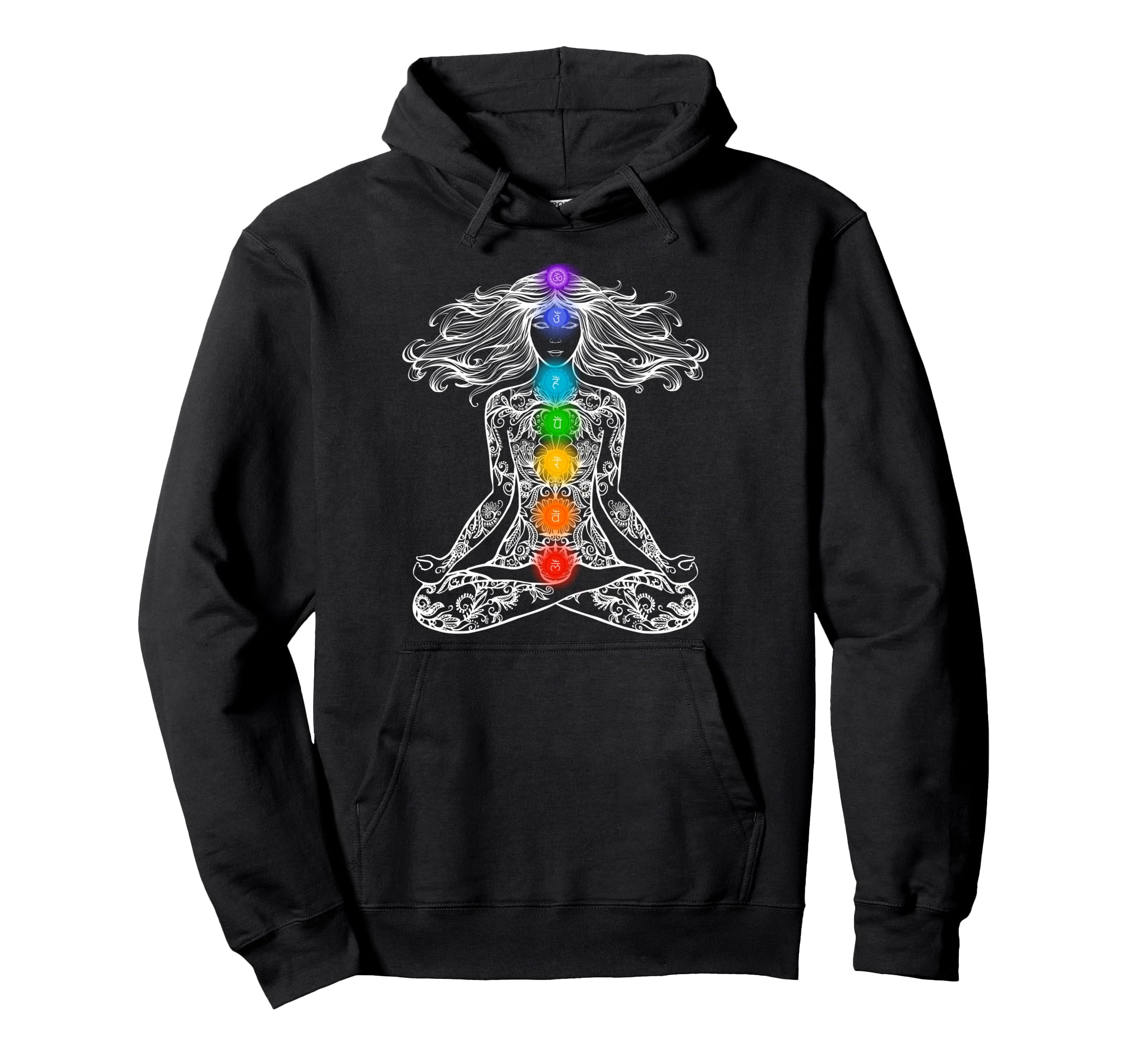 Yoga Lotus Pose Chakras Mandala Meditation Hoodie - Unique Graphic Unisex - T-Shirt, Sweatshirt, Hoodie