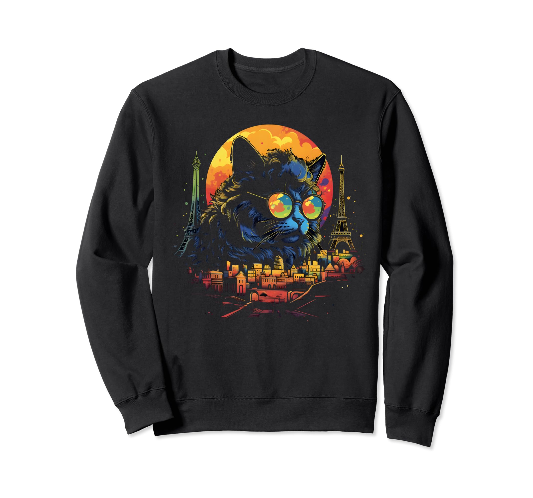 Chic Pop Art Parisian Feline Sweatshirt - Novelty Apparel Unisex - T-Shirt, Sweatshirt, Hoodie
