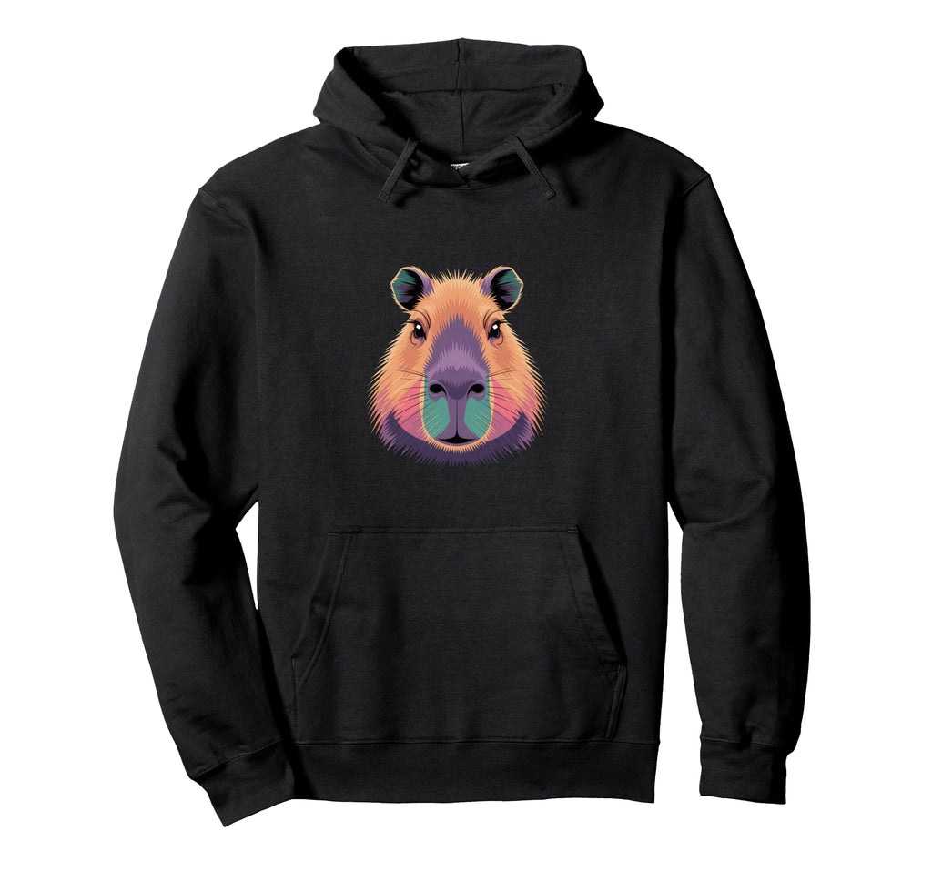 Vibrant Colorful Capybara Face Head Hoodie - Aesthetic Graphic Unisex - T-Shirt, Sweatshirt, Hoodie