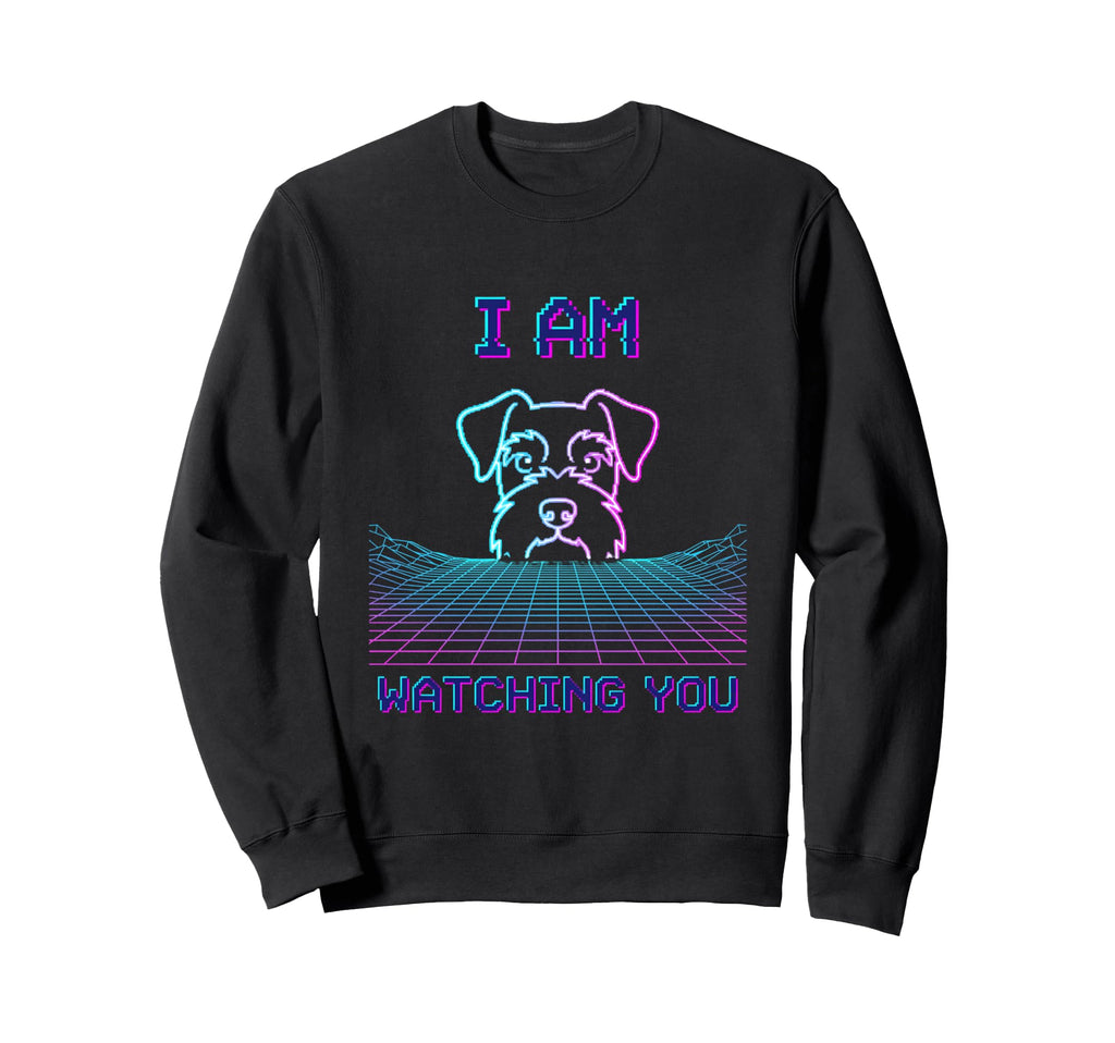 Schnauzer Peeking Synthwave Dog 80S Sweatshirt - Custom Art Print Unisex - T-Shirt, Sweatshirt, Hoodie