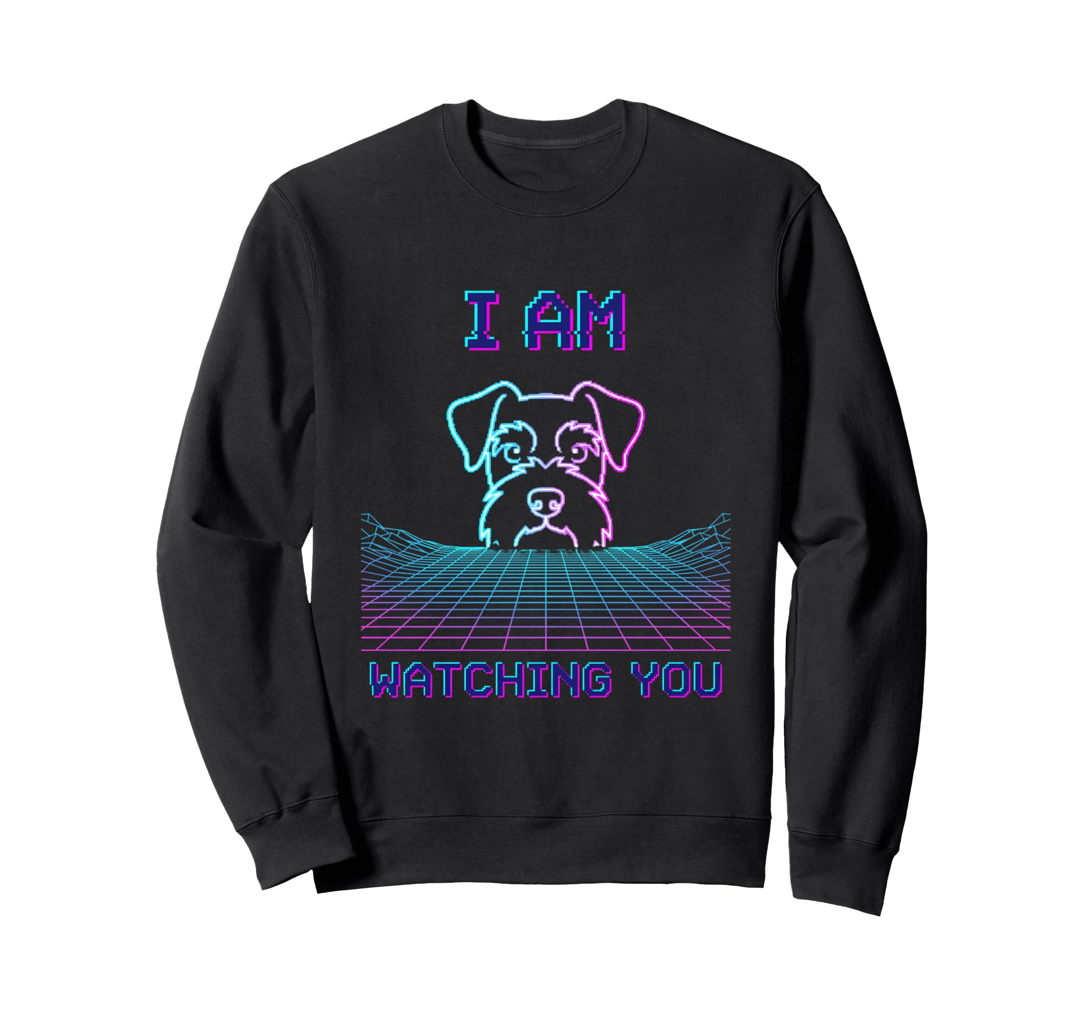 Schnauzer Peeking Synthwave Dog 80S Sweatshirt - Custom Art Print Unisex - T-Shirt, Sweatshirt, Hoodie