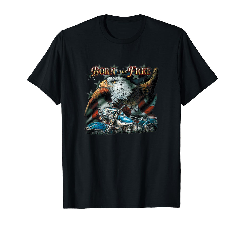 Born To Be Free Eagle Flag Motorcycle T-Shirt - Trendy Graphic for Adults - T-Shirt, Sweatshirt, Hoodie