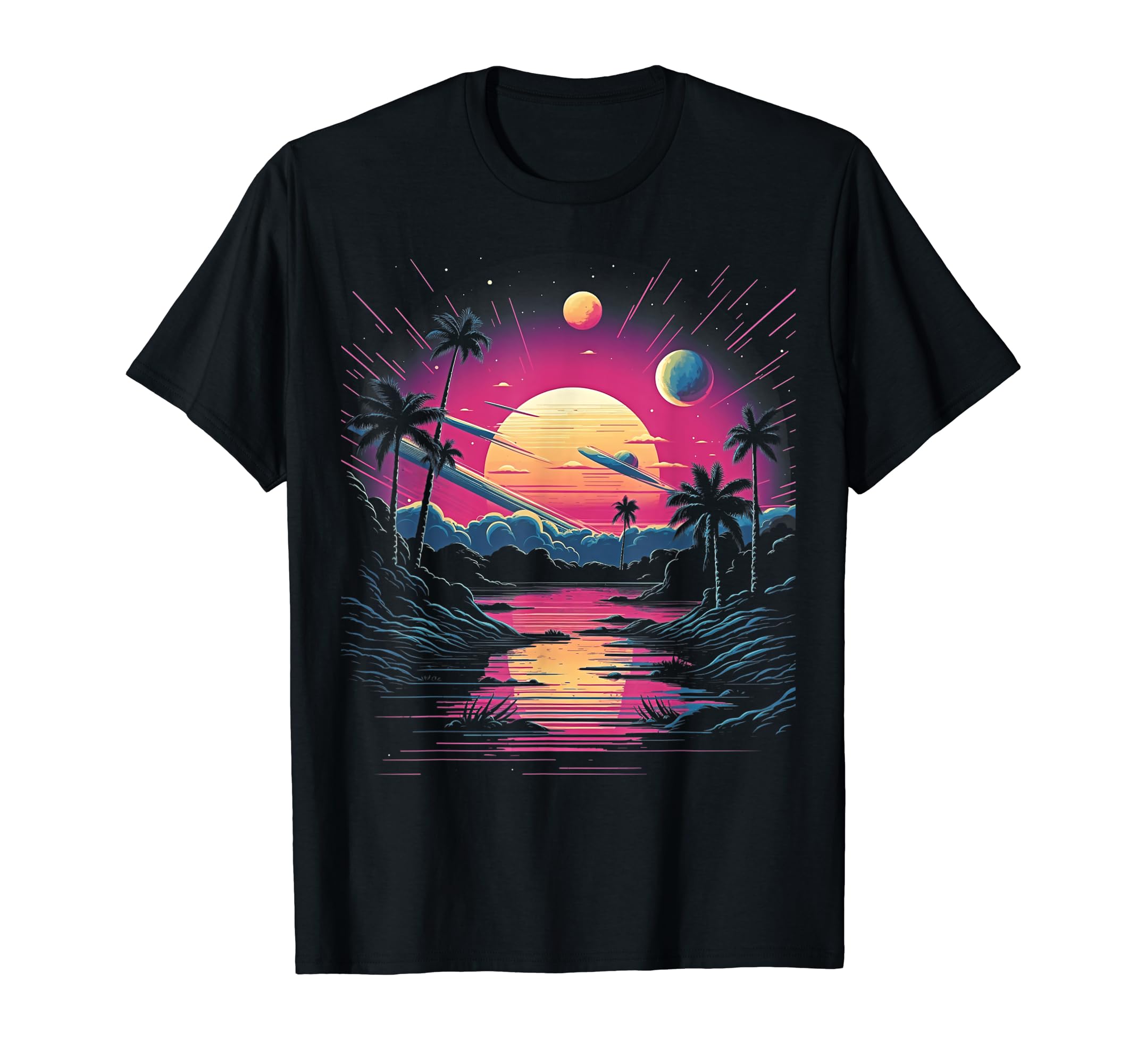 Vaporwave Solar System 80S Synthwave T-Shirt - Custom Art Print for Adults - T-Shirt, Sweatshirt, Hoodie