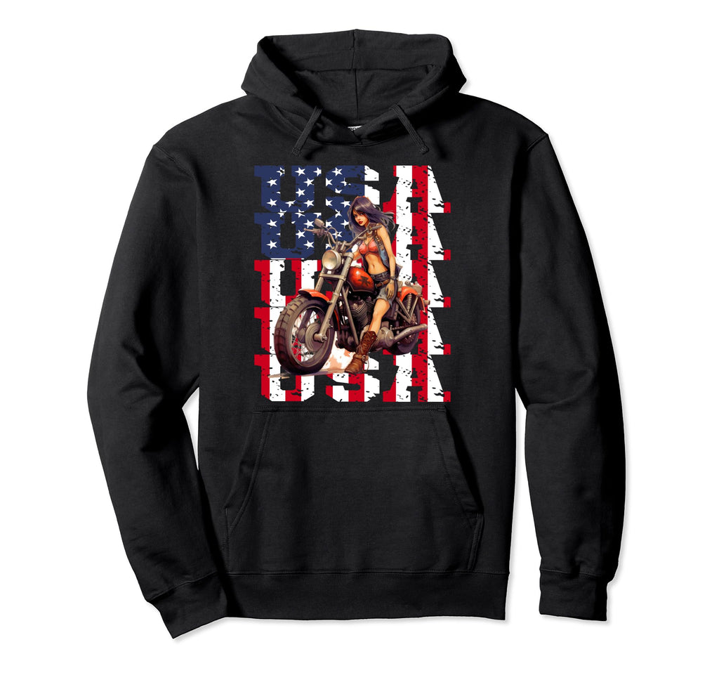 Motorcycle American Flag Helmet Biker Hoodie - Streetwear Style Men Women - T-Shirt, Sweatshirt, Hoodie