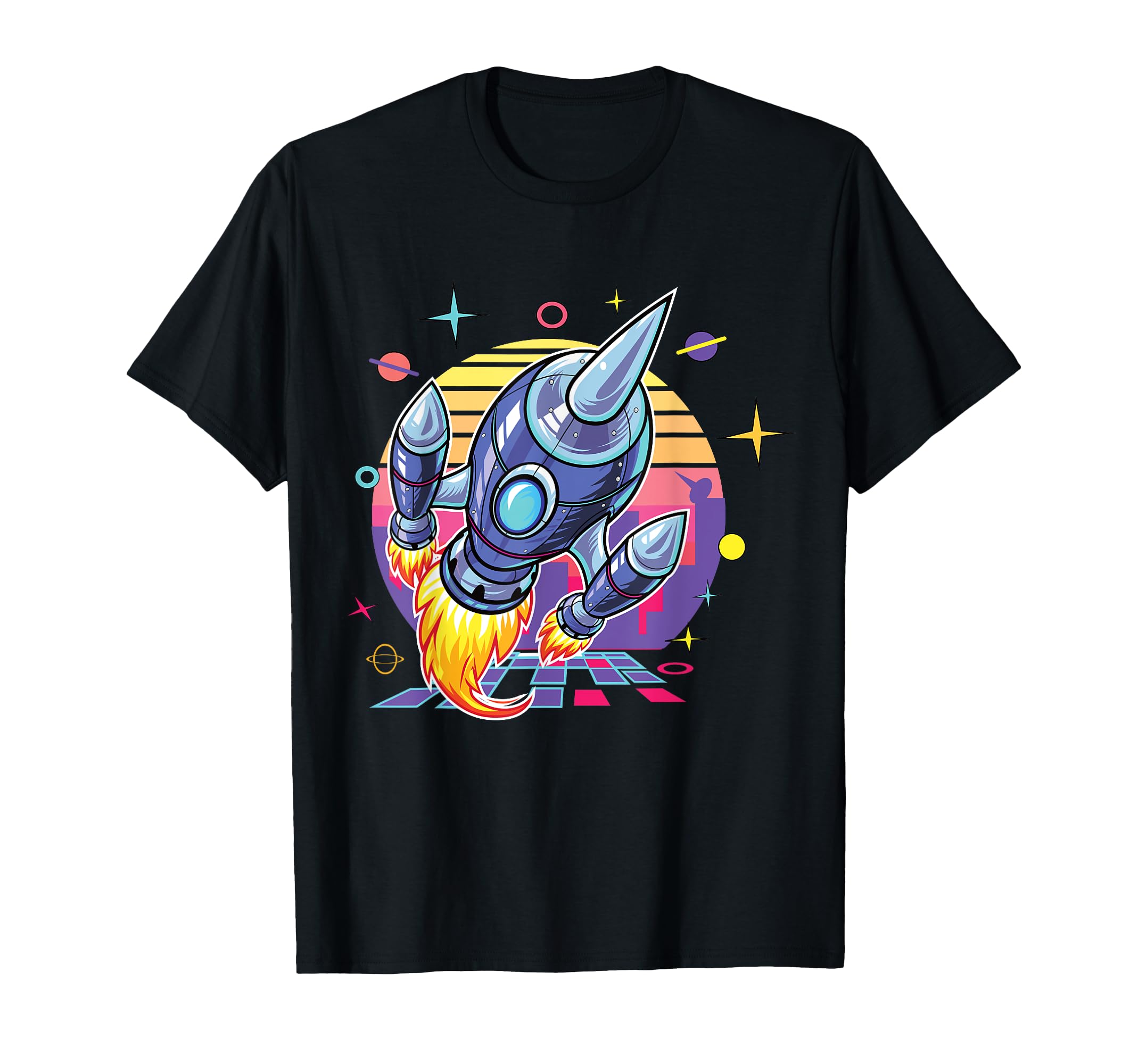 Synthwave Spaceship Rocket Vaporwave T-Shirt - Novelty Apparel Unisex - T-Shirt, Sweatshirt, Hoodie