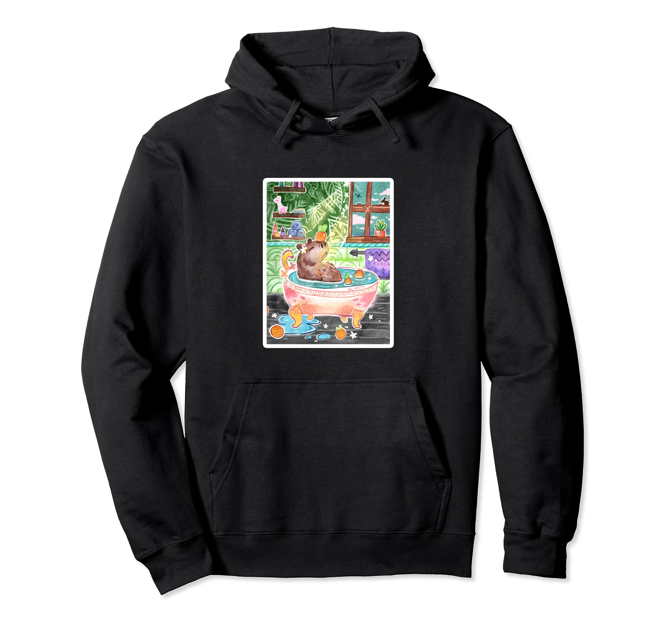 Capybara Bathtub Oranges Tropical Jungle Hoodie - Trendy Graphic Men Women - T-Shirt, Sweatshirt, Hoodie